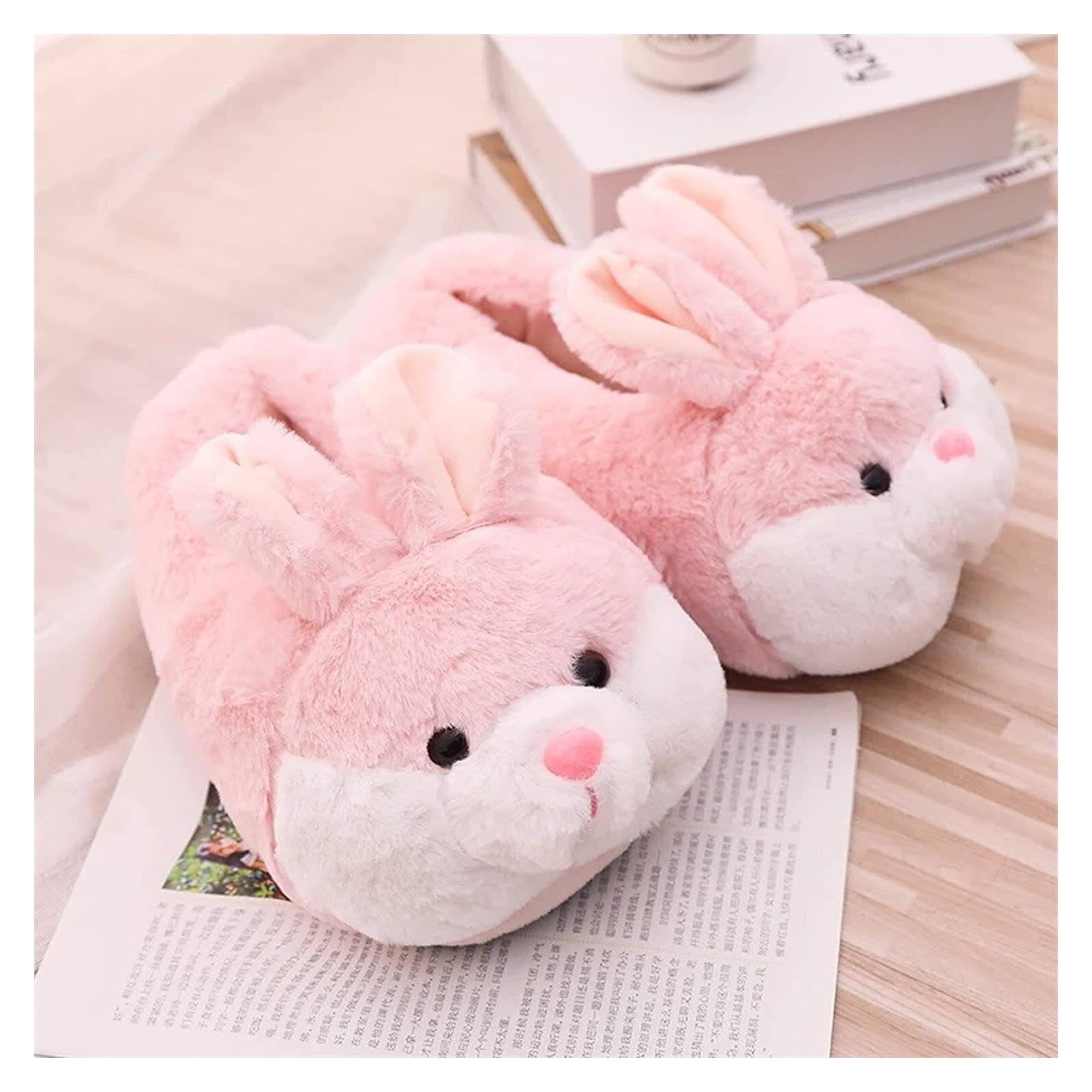 HAOKTSB Women's Non-Slip Winter Slippers - Cozy Plush Bunny Design Indoor House Shoes for Women, Soft Cotton Warm Slippers for Home, Office & Dorm (Pink, Size 36 EU) - Perfect for Relaxing, Lounging & Cold Weather Comfort