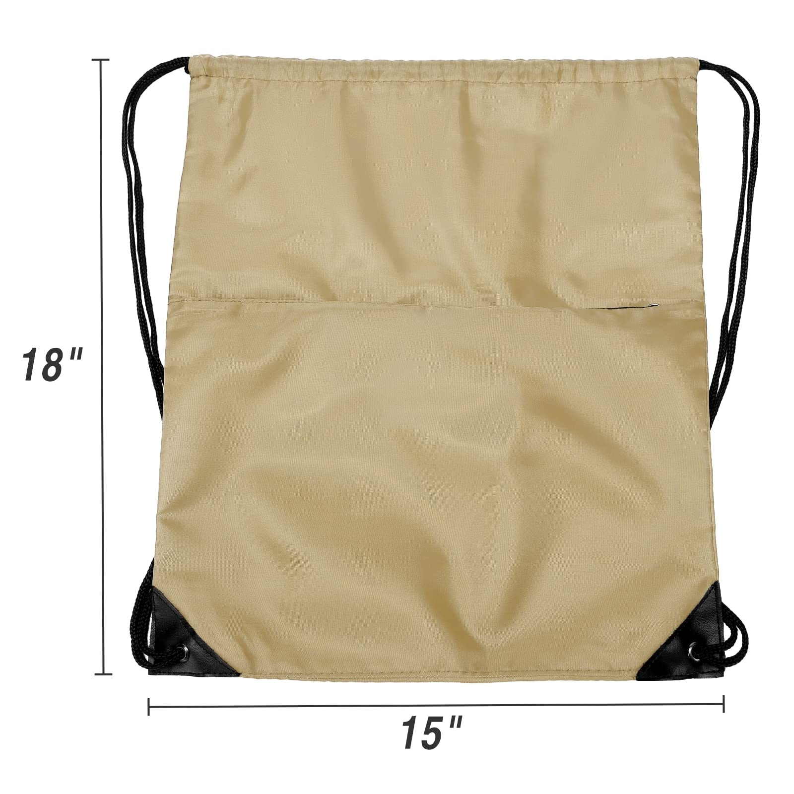 Lightweight 210D Nylon Drawstring Backpack with Zipper Side Pocket - Foldable Gym Sack for Men & Women - Perfect for Sports, Travel & School (Khaki)
