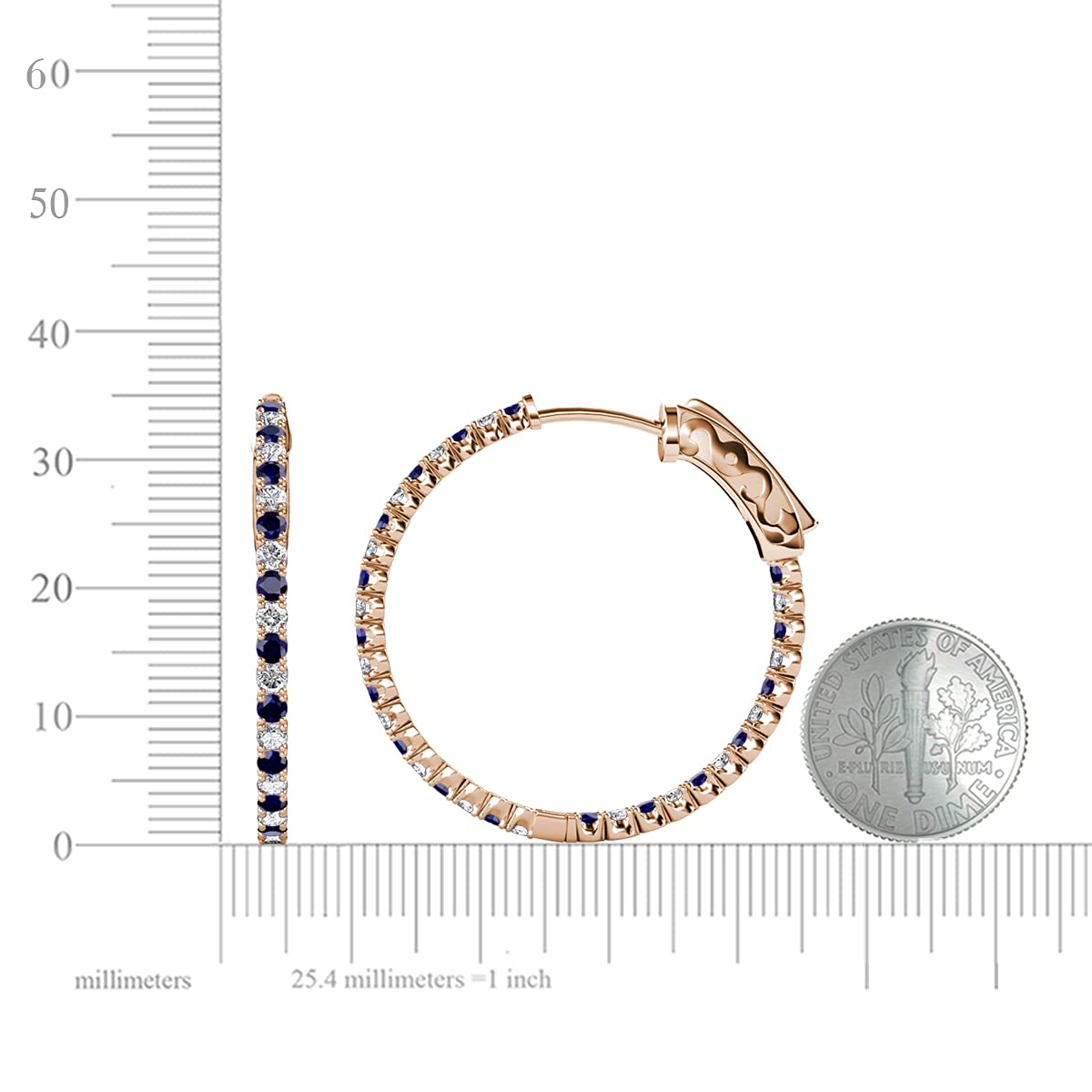 14K Rose Gold Blue Sapphire & Natural Diamond Inside-Out Hoop Earrings 2.77 ctw - Elegant Jewelry for Weddings, Parties & Special Occasions