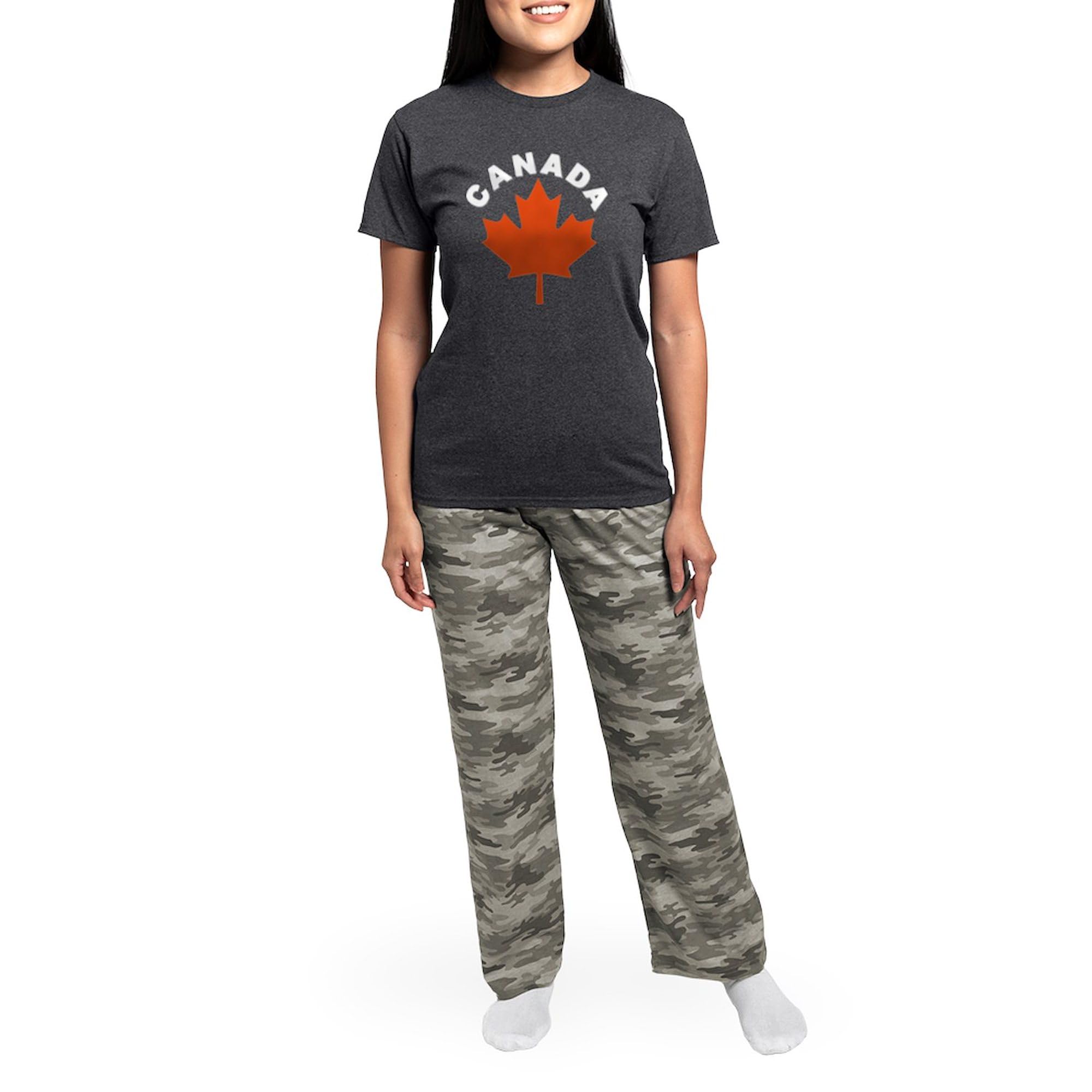 Canadian Maple Leaf Women's Charcoal Pajama Set - Cozy Fleece Sleepwear for Winter Nights & Lounge Wear