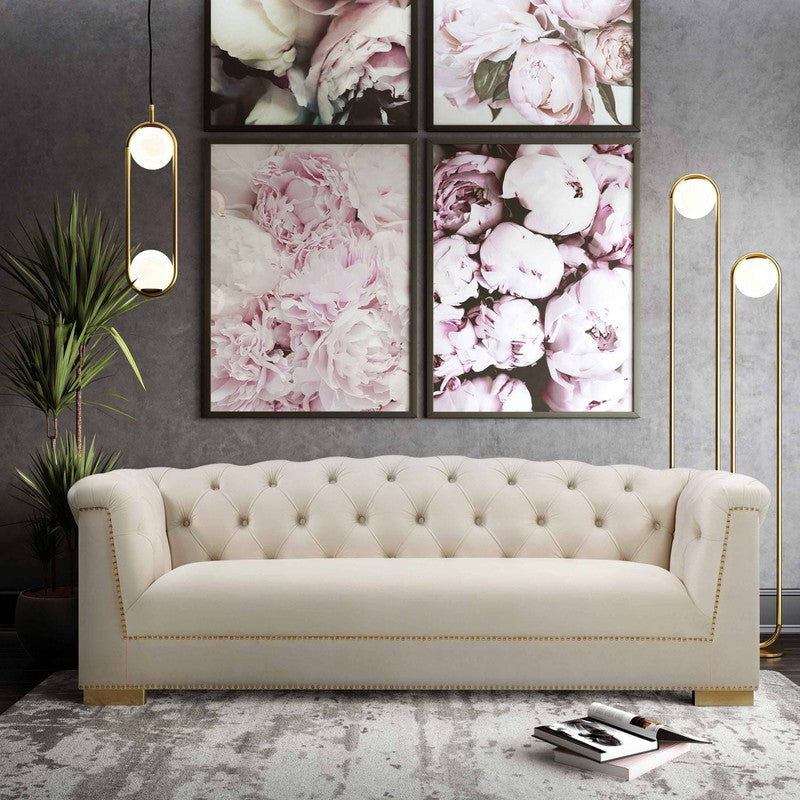 Luxury Corlett Velvet Sofa in Cream - Soft Modern Living Room Furniture for Small Spaces & Apartments | Perfect for Cozy Home Decor & Entertaining Guests