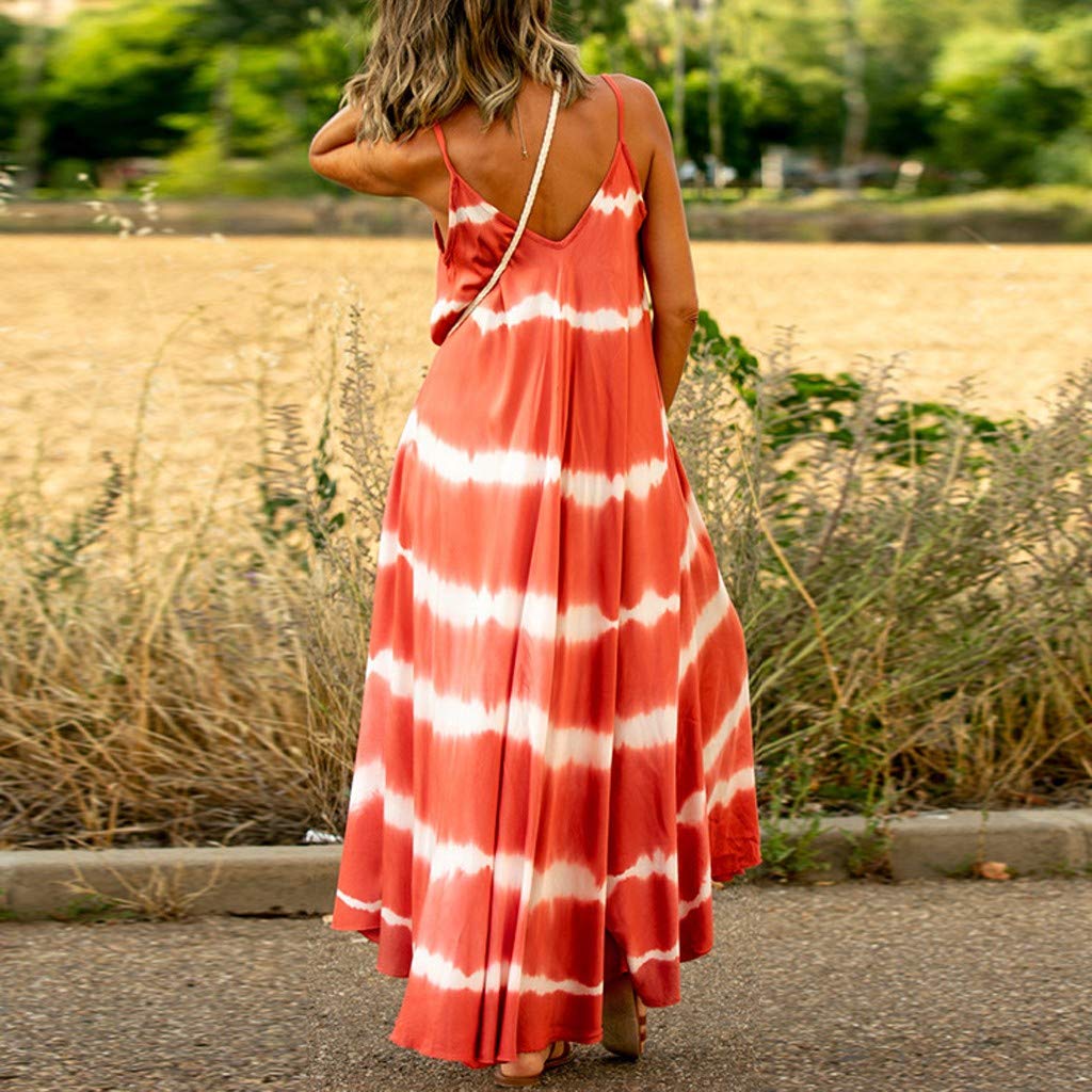 Plus Size Women's Mini Dress - Gradient Tie-Dye Striped V-Neck Loose Maxi Dress (Sizes S-5XL) | Summer Casual Outfit for Teens | Perfect for Beach Parties, Date Nights & Vacation Wear