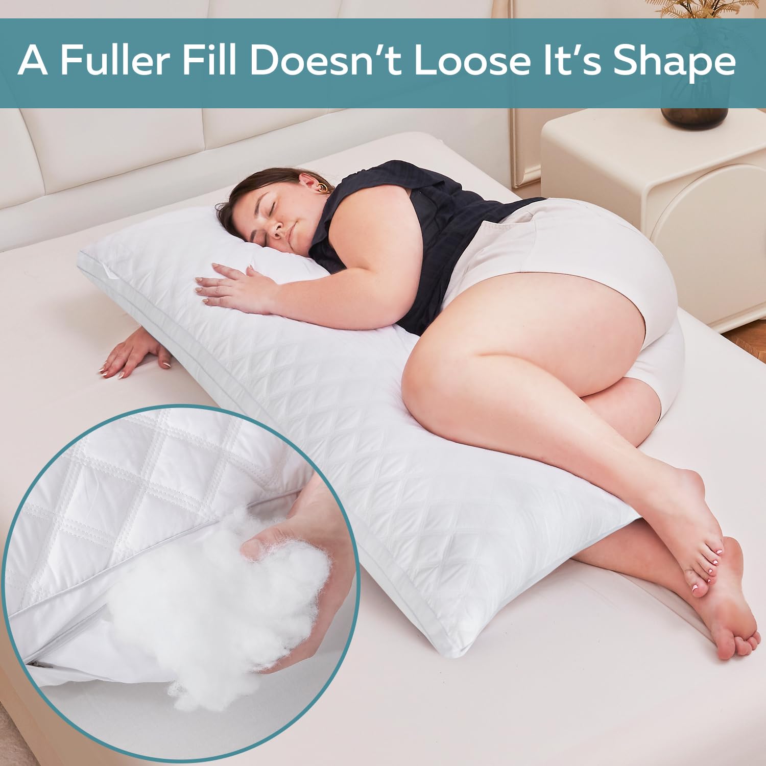 Oubonun Full Body Pillow for Sleeping - Adjustable Firm & Fluffy Adult Body Pillow - Long Large Bed Pillow 21x54 Inches - Perfect for Side Sleepers, Pregnancy Support & Back Pain Relief