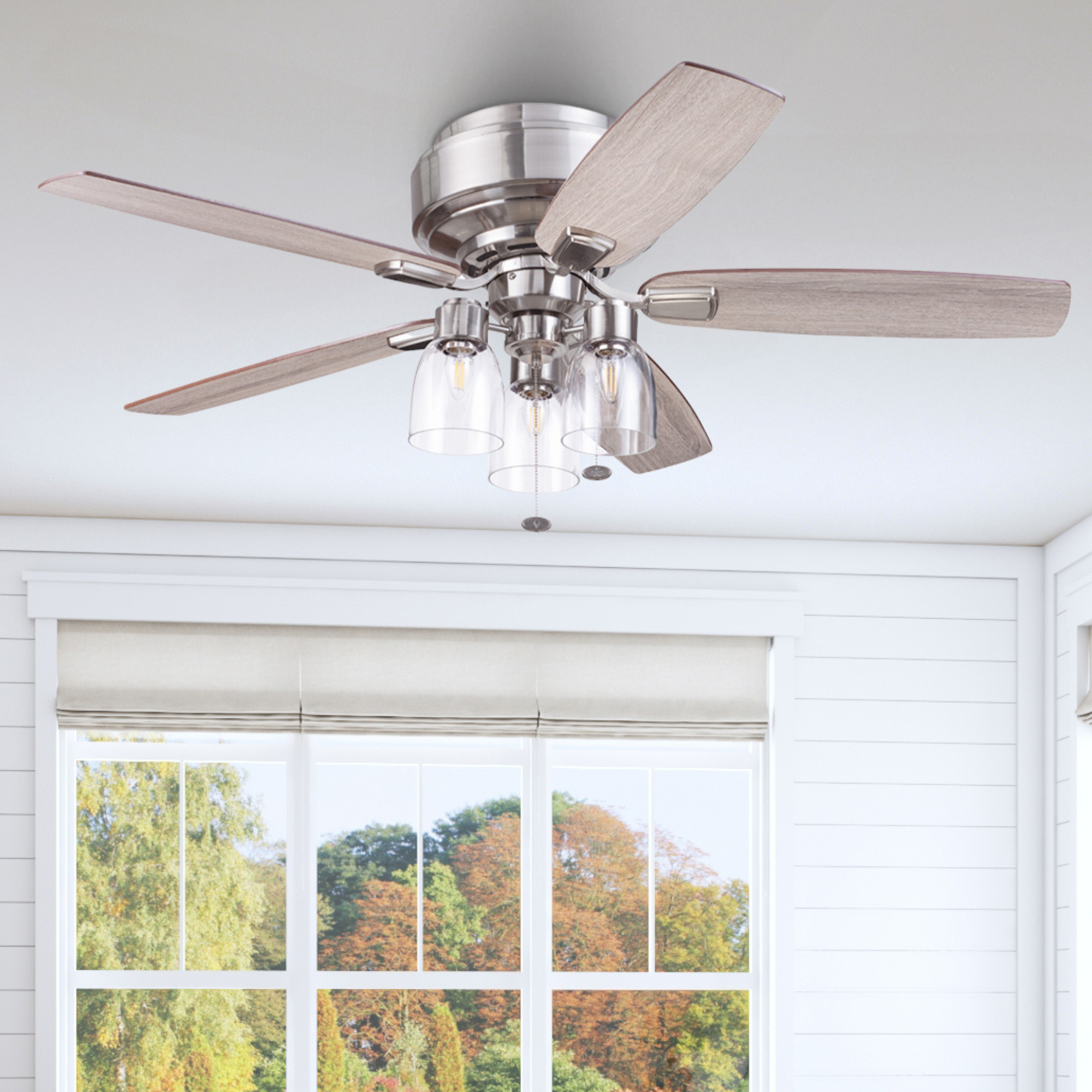 52 Inch Magonia Brushed Nickel Ceiling Fan with Pull Chain & Quick Attach™ - Perfect for Living Room, Bedroom, and Outdoor Spaces