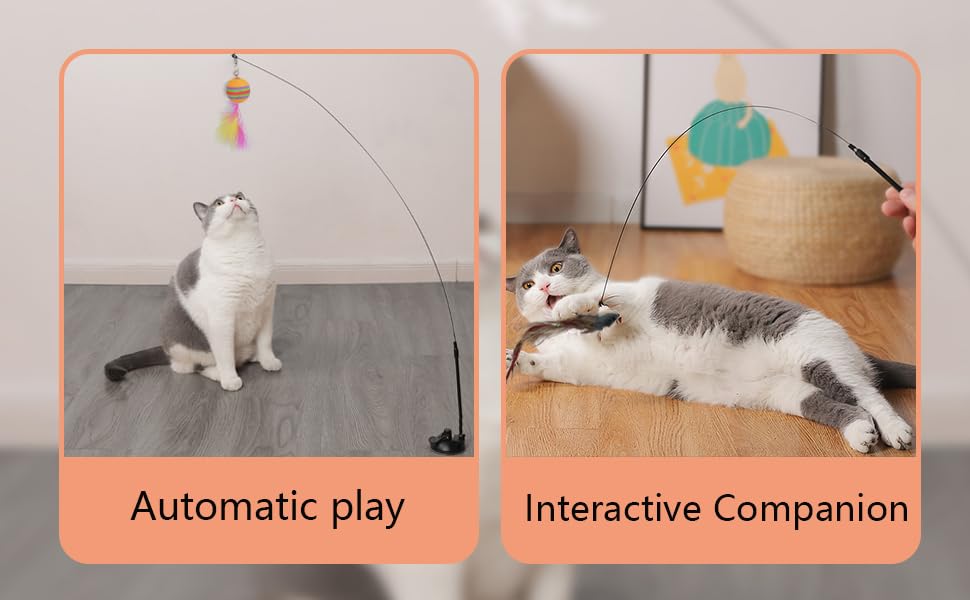 Interactive Cat Feather Toys with Suction Cup - 7 Pcs Automatic Cat Toy Set with Natural Bird Feathers for Indoor Cats - Perfect for Exercise, Chase Play & Boredom Relief - Great Gift for Cat Lovers (Madgern) - Ideal for Playtime, Training & Stimulating Natural Hunting Instincts