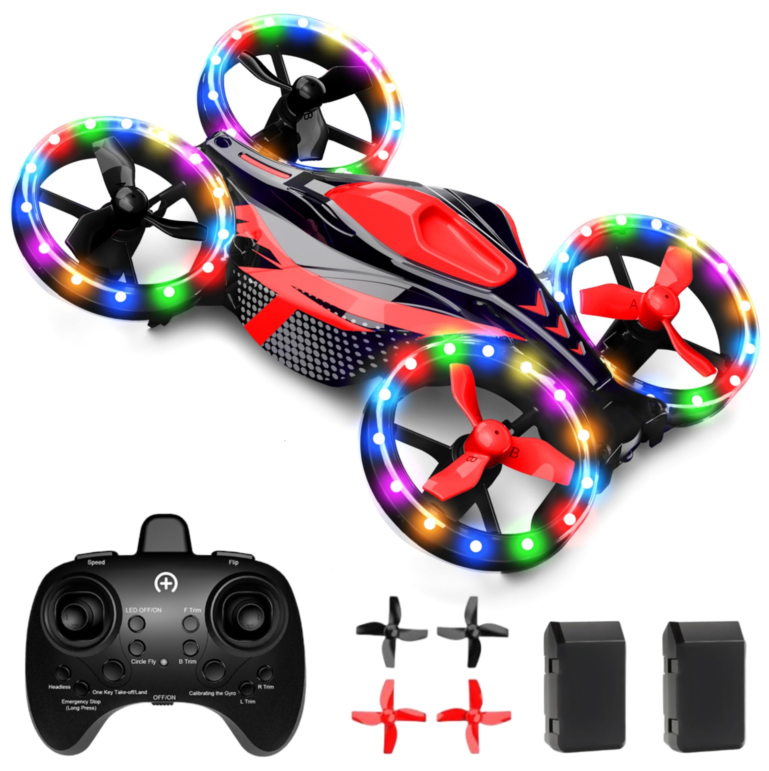 **Kids Drones with LED Lights - Remote Control Toy for Boys & Girls, Dual Mode Land & Fly, 12 Scene Modes - Perfect Christmas & Birthday Gift (Pink Topaz/Canyon Red) - Indoor & Outdoor Play, Party Favors, STEM Learning**