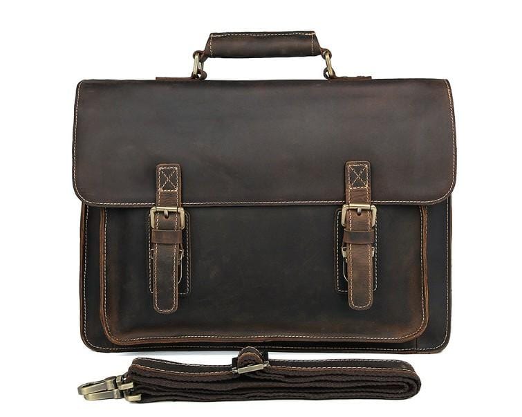 Premium Dark Brown Unisex Large Leather Laptop Bag - Stylish Travel Briefcase for Business & Work | Durable Carry-On for Commuters, Office Professionals & College Students