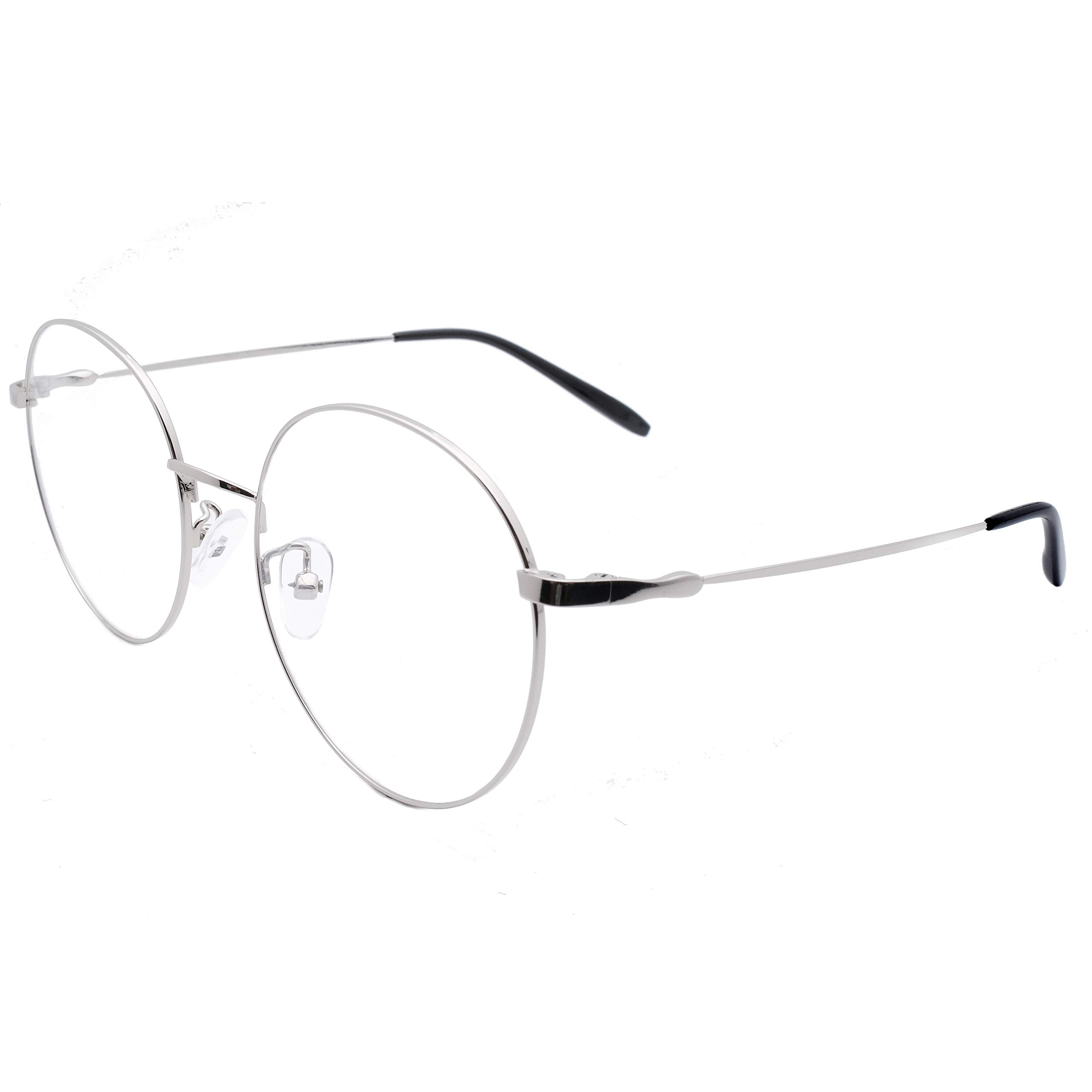 Round Computer Reading Glasses for Men & Women +1.75 Strength, Silver Frame Blue Light Blocking Readers - Perfect for Office Work, Gaming & Digital Screen Use