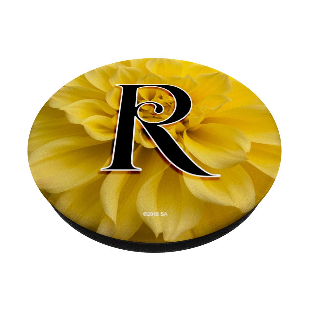 Monogram Flower Gift - Yellow Dahlia Letter R PopSockets Phone Grip & Stand for iPhone, Samsung, Tablets - Perfect for Gifts, Office Use & Travel Accessories