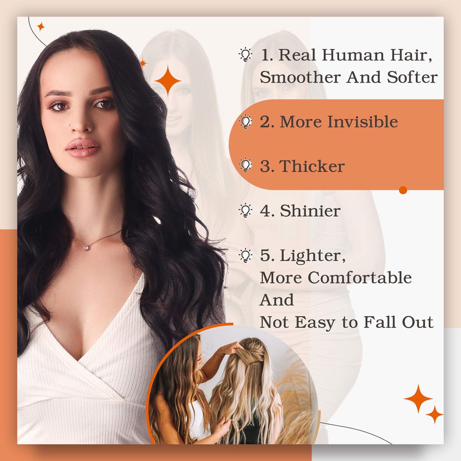 22 Inch Black Human Hair Extensions Clip Ins & Tape Ins Bundles - 170g Real Human Hair for Full Head Straight Hair - Perfect for Styling, Volume Boost & Everyday Wear