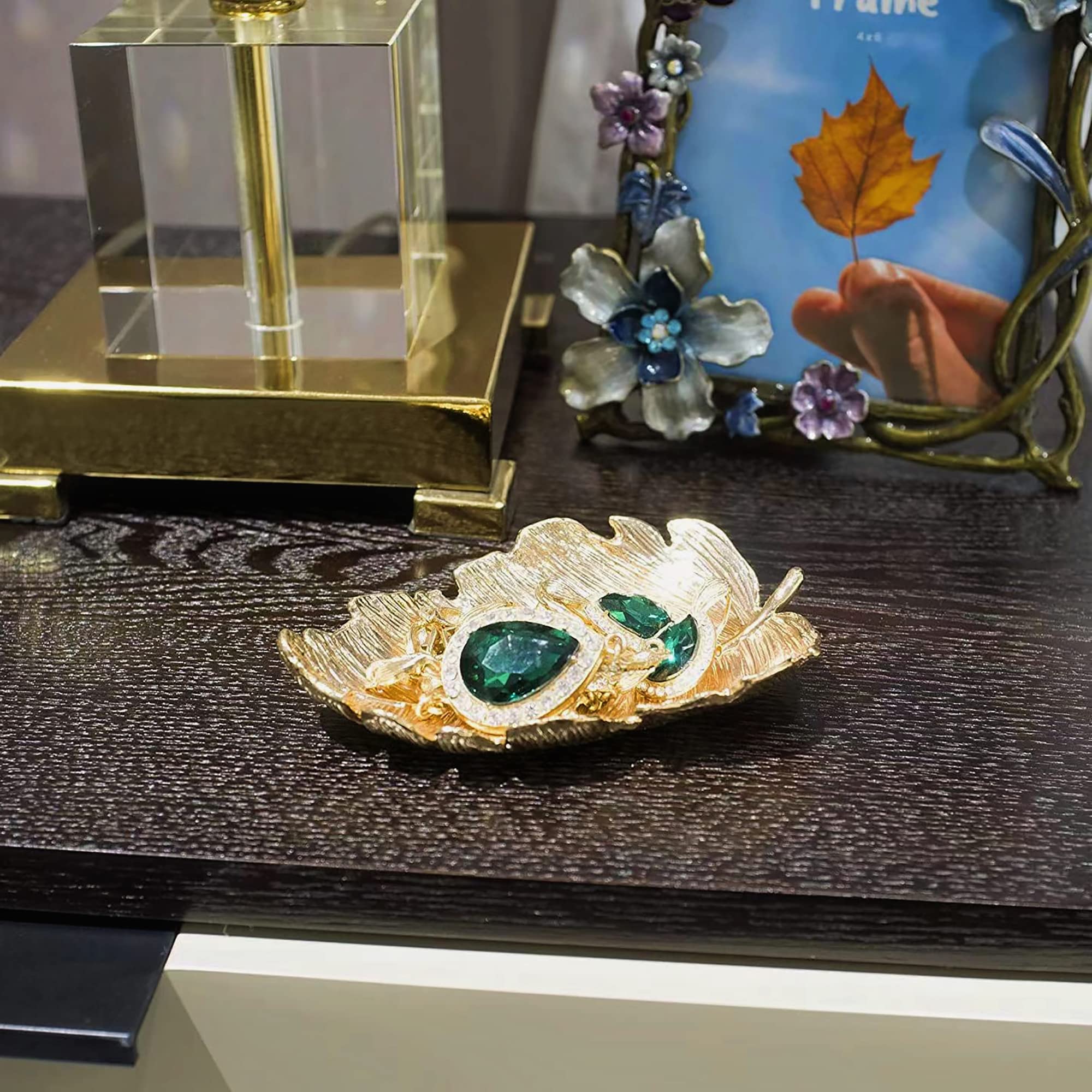Leaf Shaped Metal Jewelry Dish - Elegant Ring Holder & Jewelry Organizer for Dresser - Perfect Vanity Tray for Christmas, Birthday, Wedding Gifts - Ideal for Home Decor, Bridal Shower & Jewelry Storage