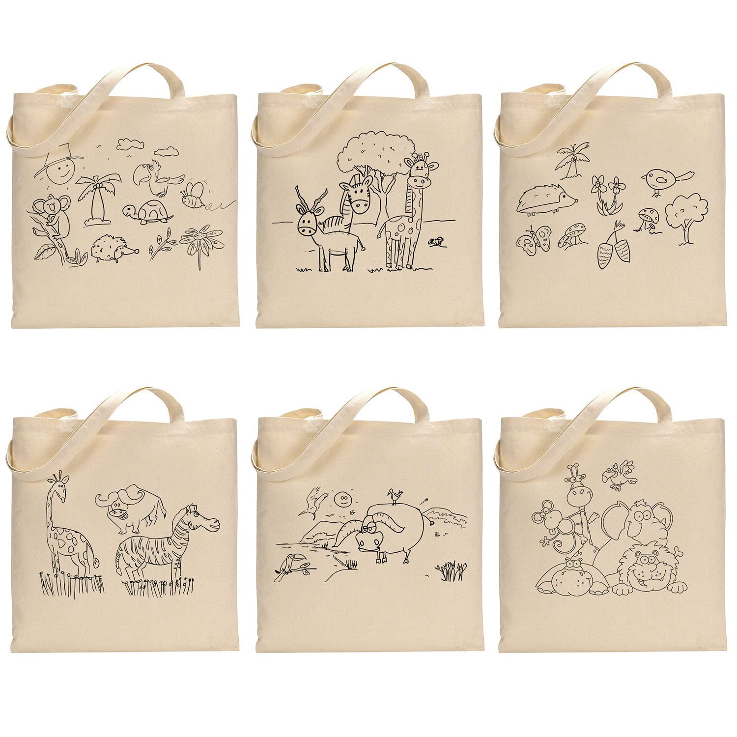 100% Cotton Canvas DIY Coloring Tote Bags for Kids & Adults - Reusable Painting Bag with Cute Designs for School, Art Class & Family Activities