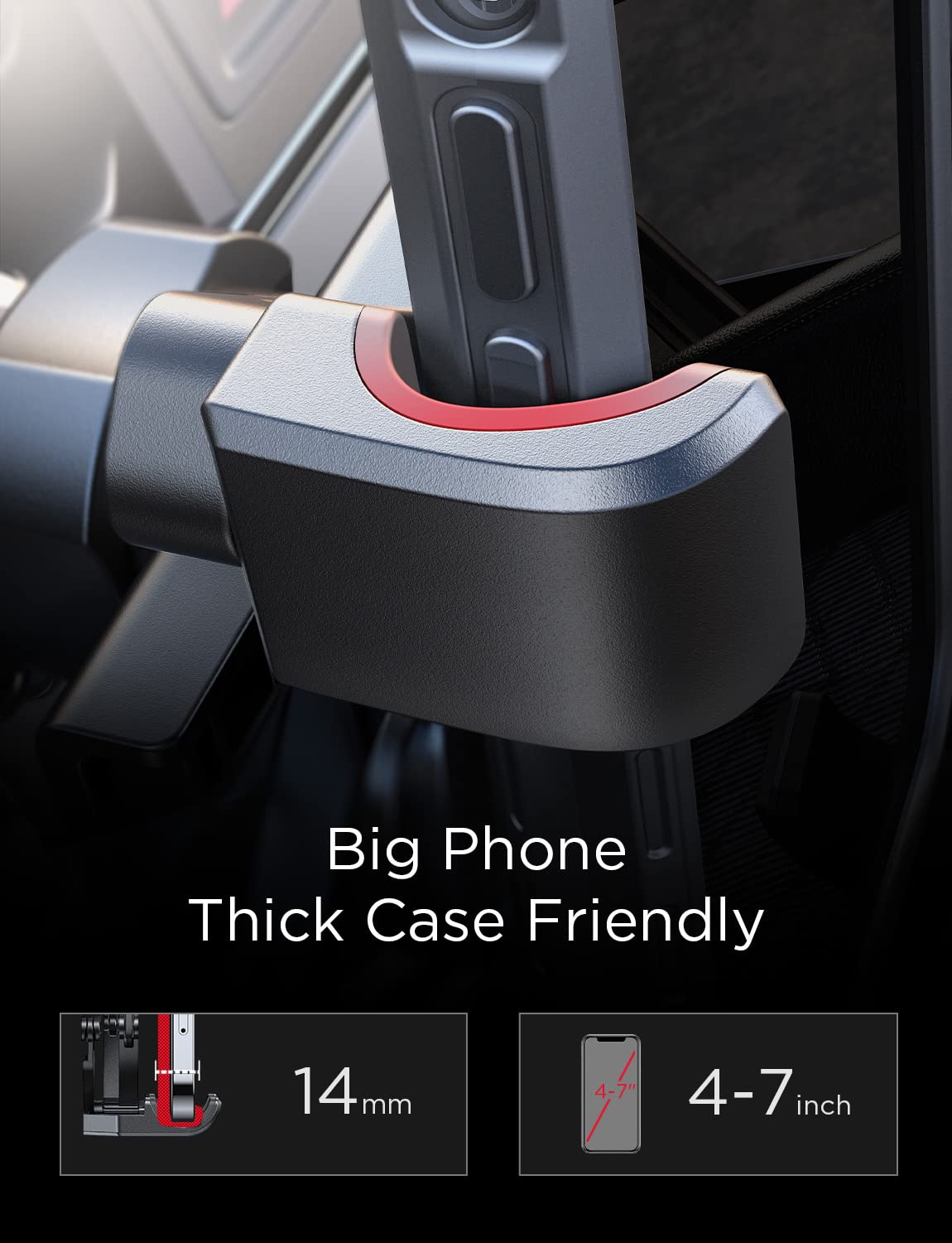 AINOPE Red Car Phone Holder Mount - Universal Dashboard & Windshield Stand for iPhone, Samsung, Google Pixel - Hands-Free Driving & Navigation Accessory