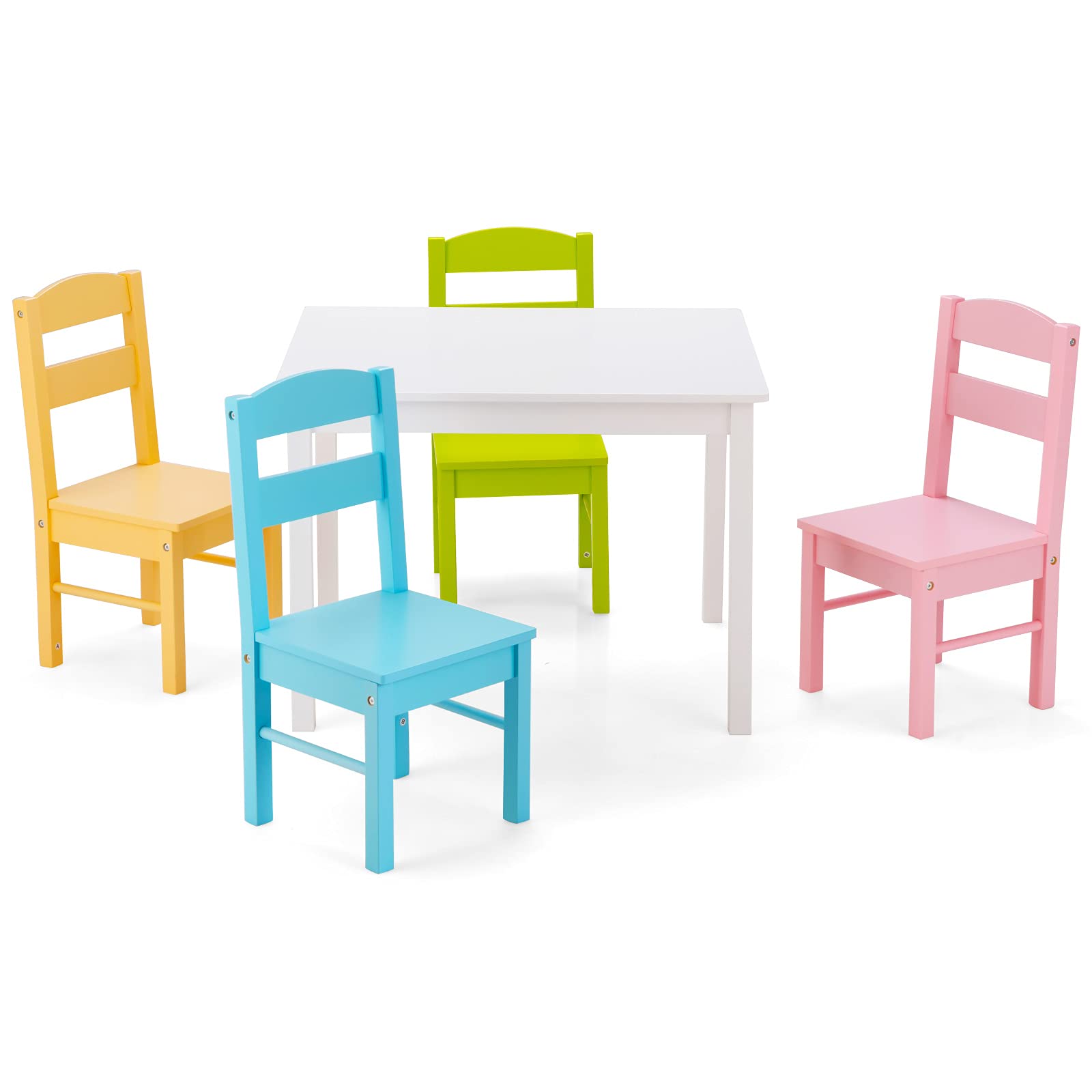 KOTEK Kids Wooden Table and 4 Chair Set - Children's Multi-Activity Learning Table for Play, Drawing & Study | Toddler Picnic Table & Chairs for Home, Classroom, Daycare & Outdoor Use (Nantucket Style)