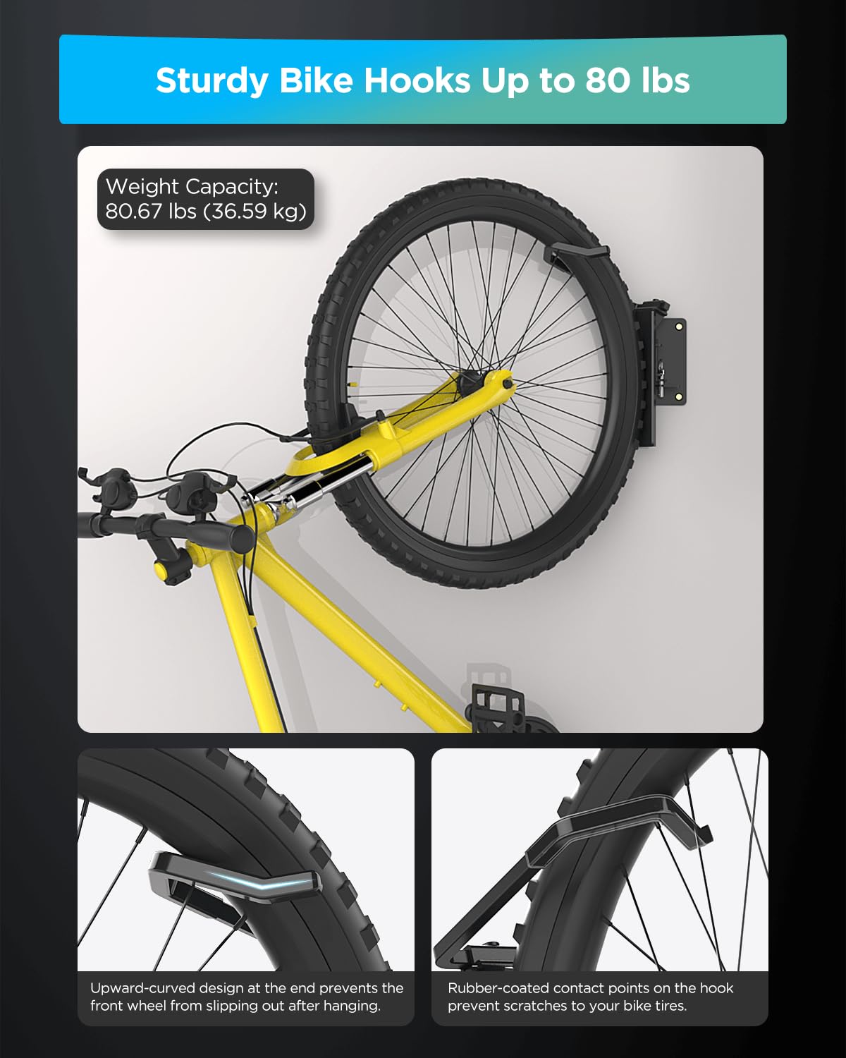 GZBEVITAR Swivel Bike Wall Mount Rack - Space Saving Bike Storage Stand with Rear Wheel Holder for Indoor & Garage Use (2 Pack) - Perfect for Apartments, Small Spaces & Home Organization