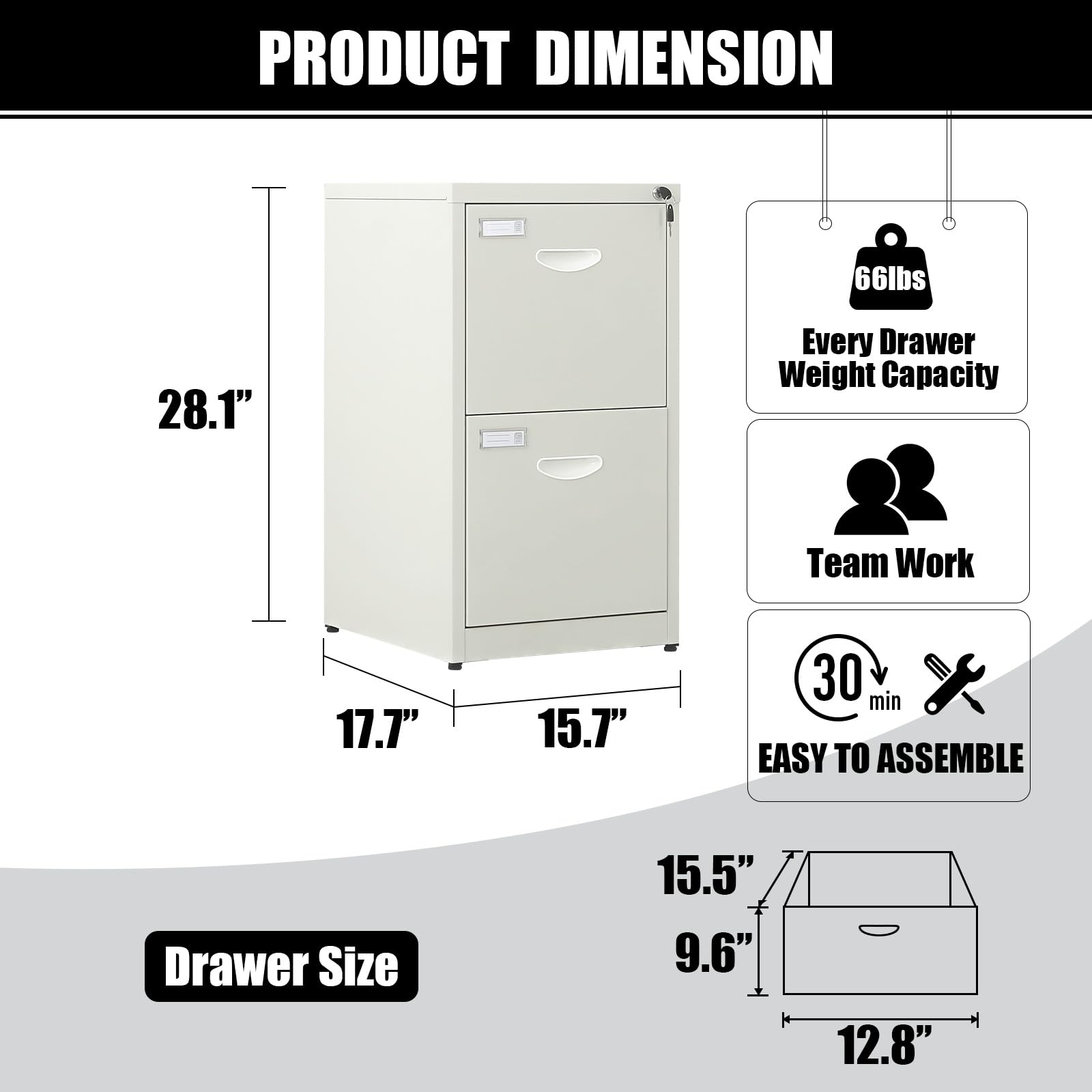2-Drawer Metal File Cabinet with Lock - Heavy Duty Vertical Office Filing Cabinet for A4 Letter/Legal Documents - Beige Steel Storage Cabinet (Assembly Required) - Perfect for Home Office, Business, School & Legal Document Organization