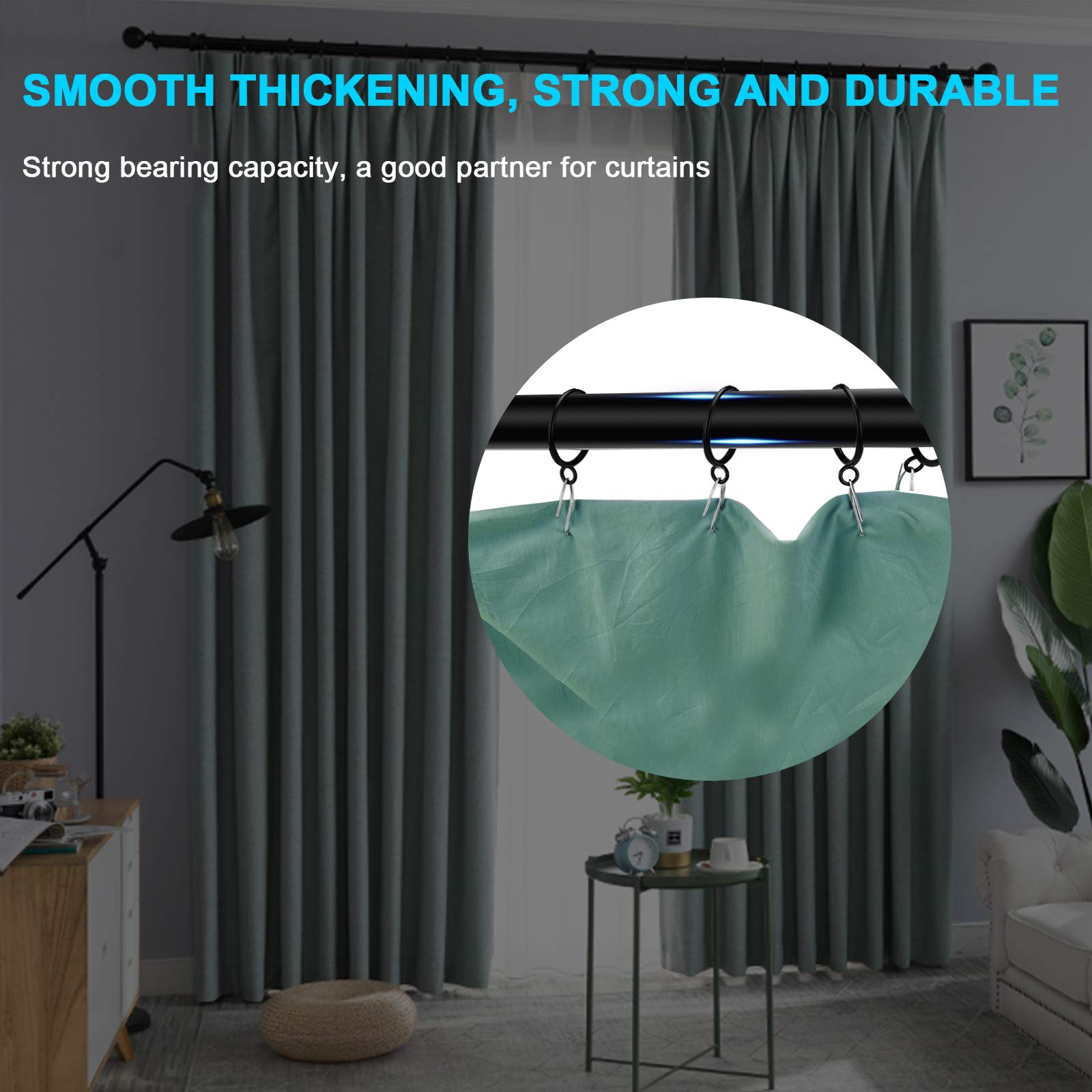 40 PCS Black Eyelet Curtain Rings for 1.0 Inch Rod - Heavy Duty Drapery Hooks for Sheer, Blackout & Thermal Curtains - Perfect for Living Room, Bedroom & Window Decor