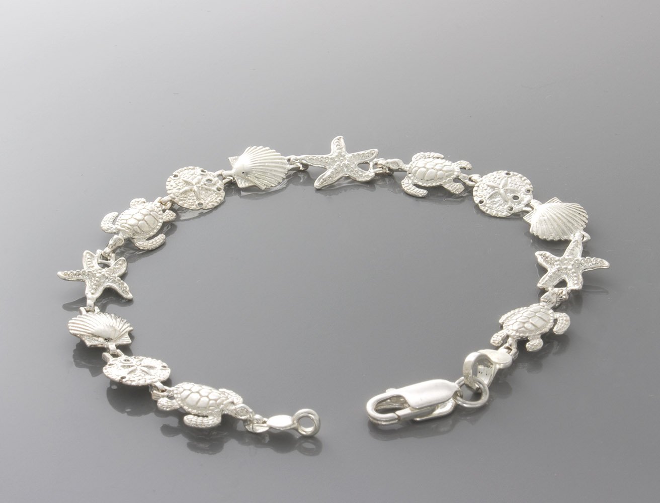 925 Sterling Silver Nautical Charm Bracelet with Turtle, Sand Dollar, Shell & Sea Star Charms - 7 Inch Adjustable Beach Jewelry for Women | Perfect for Summer Vacations, Beach Weddings & Ocean-Themed Gifts