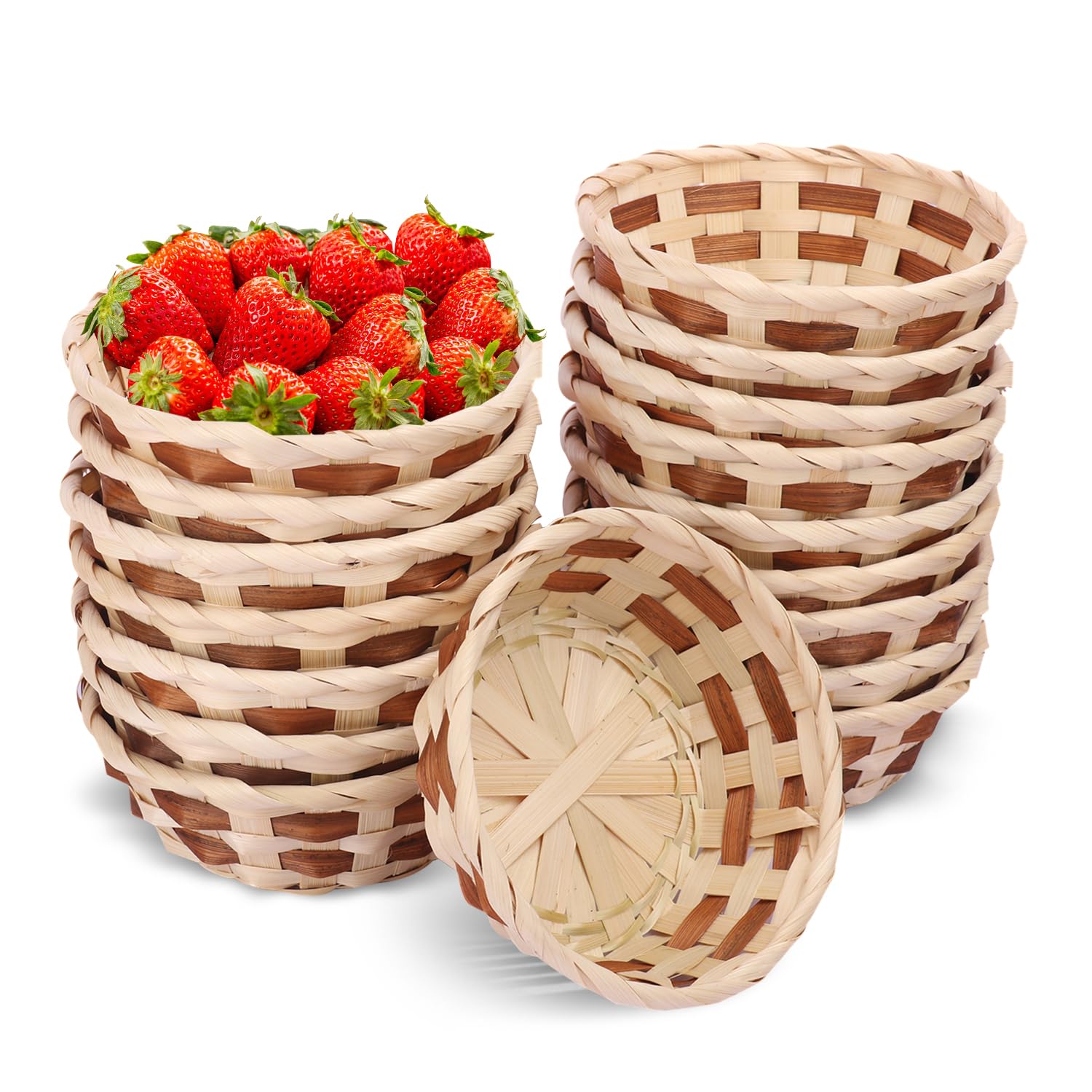 20-Pack 6.5 Inch Round Bamboo Bread Baskets - Natural Woven Fruit & Food Serving Baskets for Kitchen, Restaurant, Party, Picnic - Perfect for Bread Storage, Table Decor, Gift Packaging by GNIEMCKIN