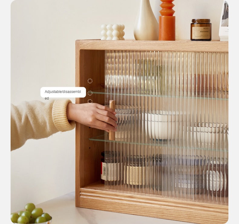 Solid Wood Desktop Locker Storage Cabinet with Glass Sliding Door - Oak, Cherry, Poplar - Perfect for Home Office, Bedroom, and Dorm Organization
