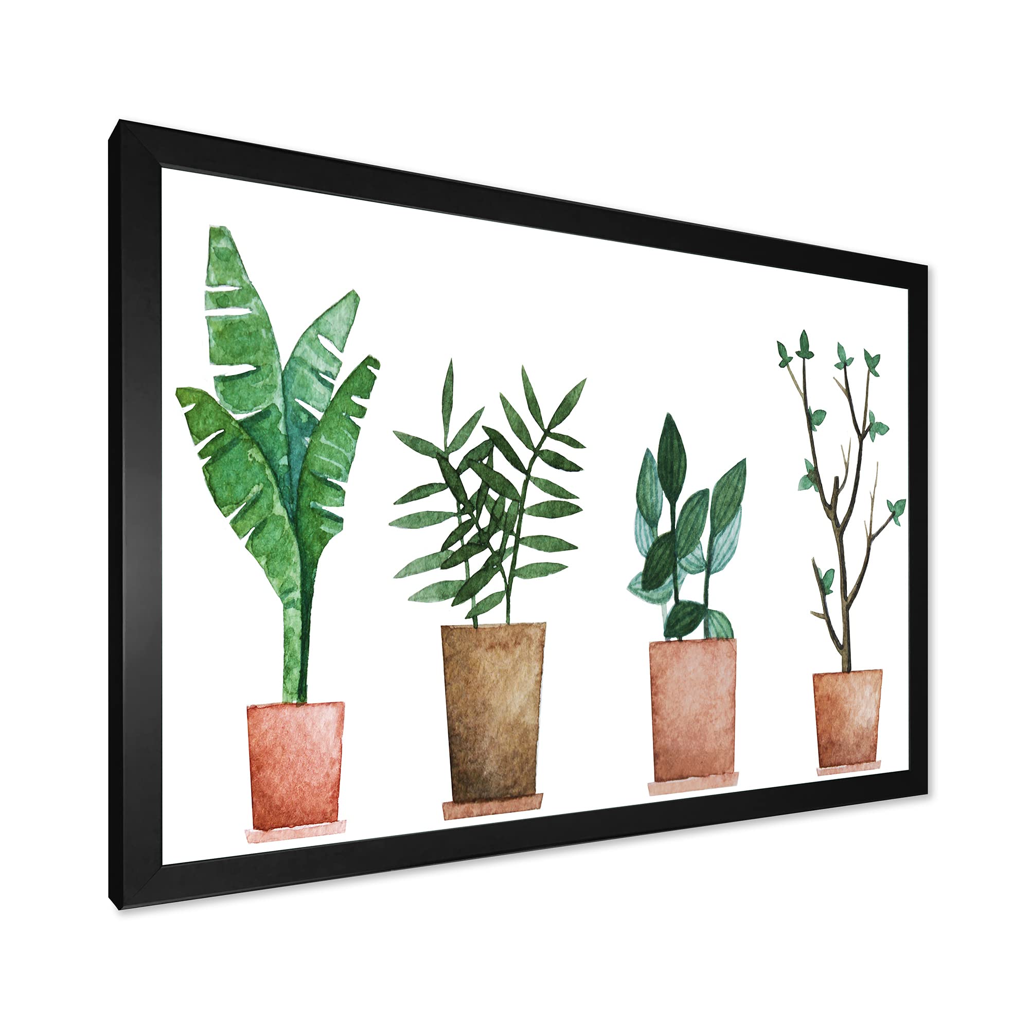 DesignQ Duo of Potted Flowers House Plants - Farmhouse Style Framed Wall Art Decor for Living Room, Bedroom & Office