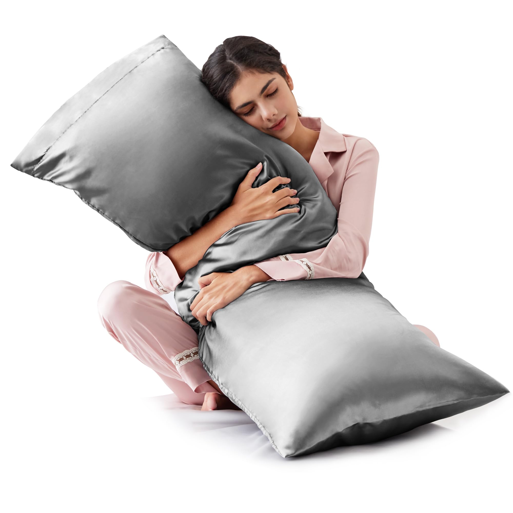 20x54 Inches Dark Grey Soft Satin Body Pillow Cover with Envelope Closure - Cooling Silky Pillowcase for Hair & Skin Care - Luxury Silk-Like Pillow Case for Bed, Sofa & Travel