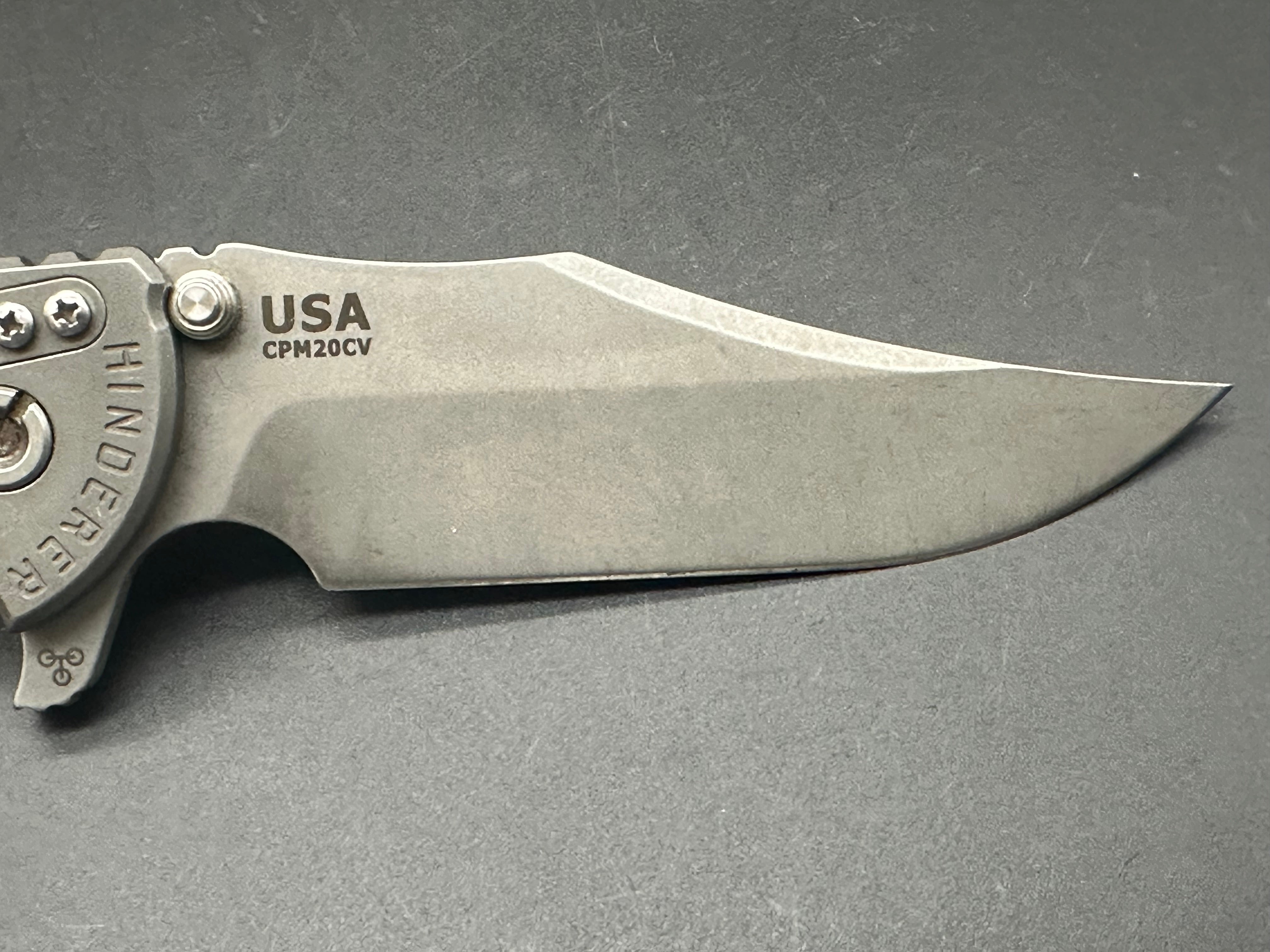 Hinderer XM-24 Bowie Knife - Full Titanium Blade with Working Finish & Orange G10 Scale - EDC, Outdoor Survival, Camping, Hunting Gear