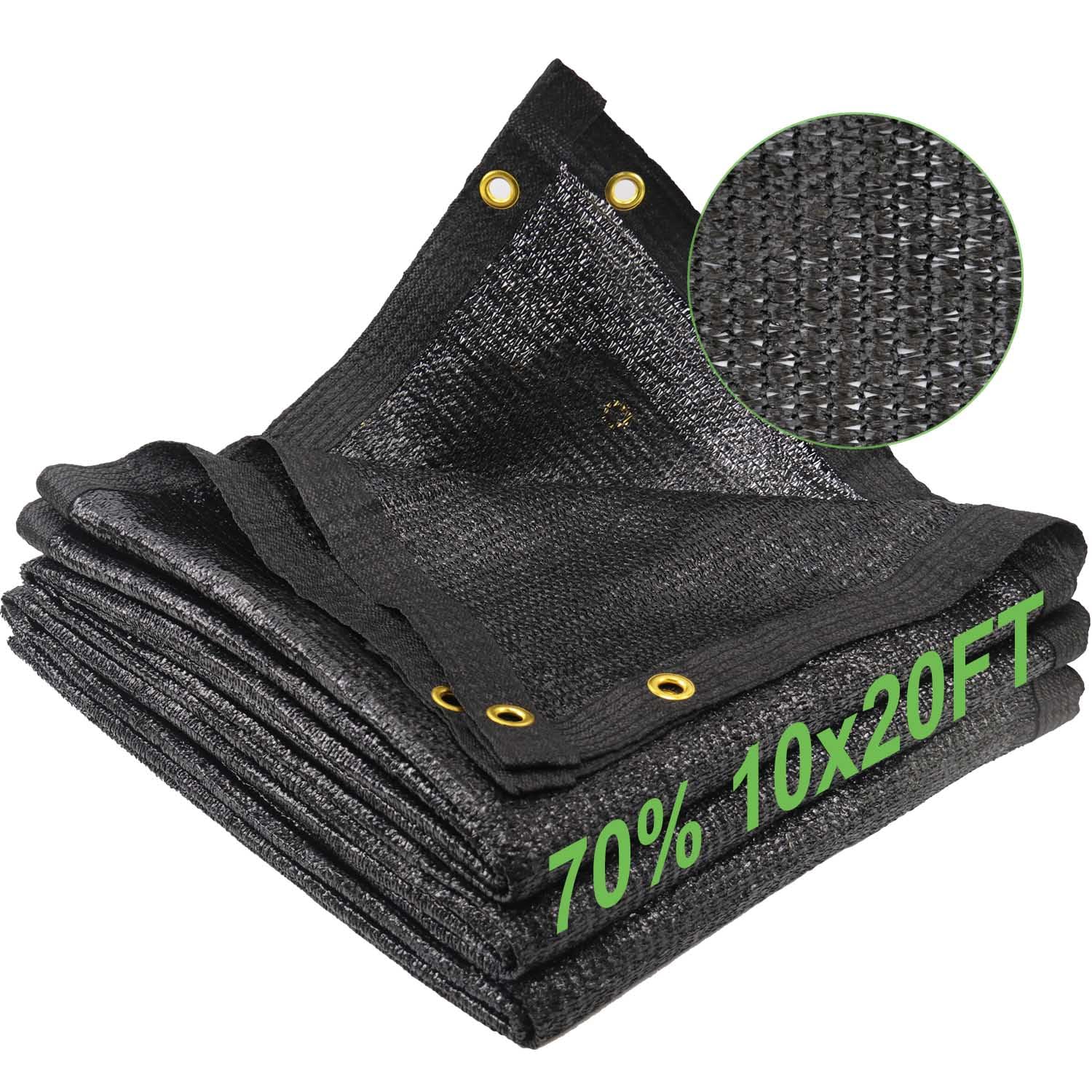 70% Shade Cloth 10x20 FT - Black UV Resistant Sun Shade Net with Reinforced Brass Grommets - Durable Mesh Tarp for Plant Cover, Greenhouse, Patio, Chicken Coop & Tomato Protection - Perfect for Outdoor Gardening & Sun Protection