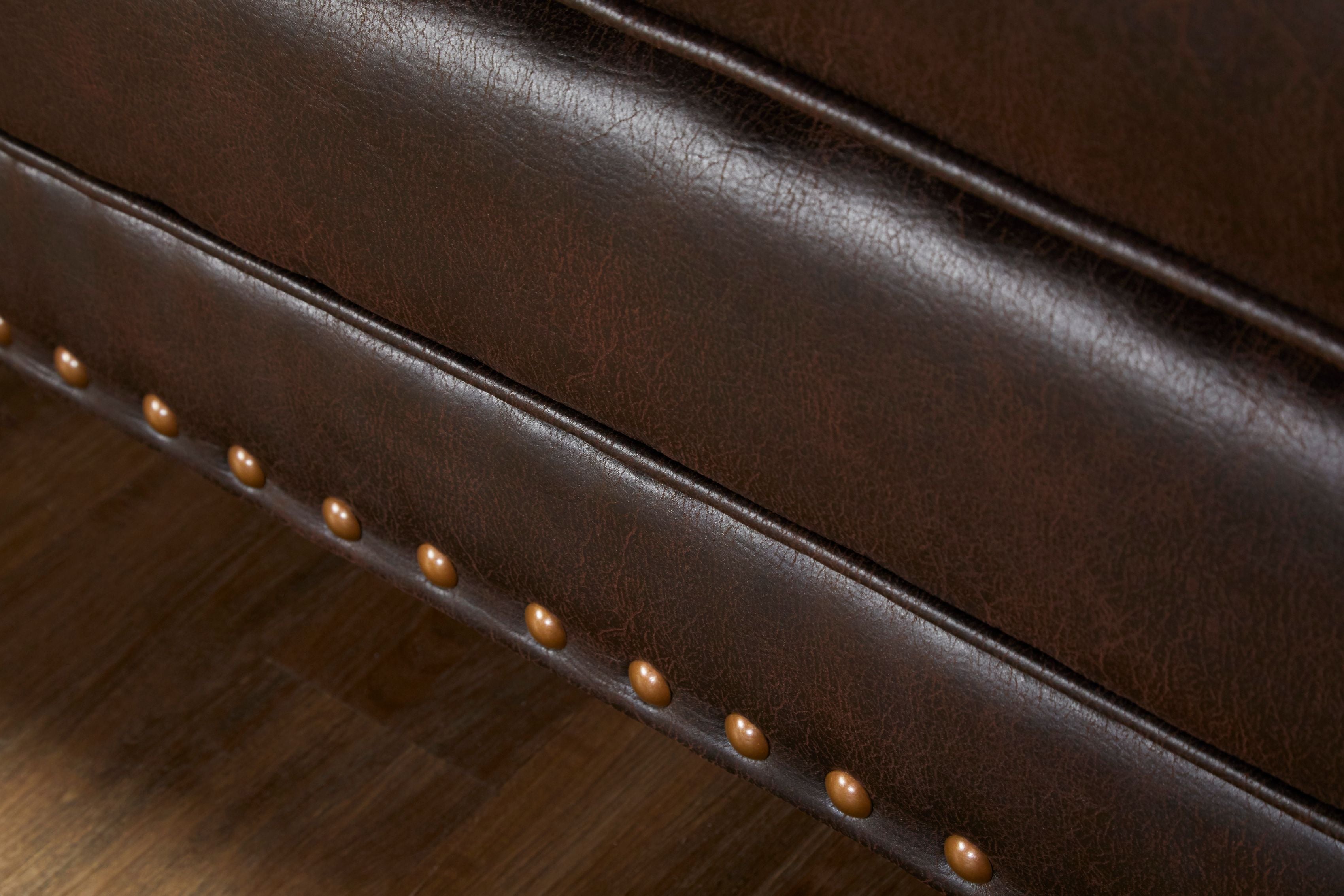 Leinster Faux Leather Upholstered Nailhead Loveseat in Espresso Brown - Stylish Small Sofa for Living Room, Office or Apartment Decor