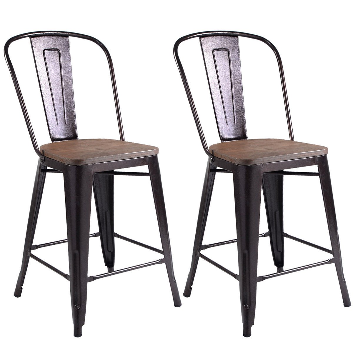 Vintage Industrial Copper Bar Stools Set of 2 - Rustic Metal & Wood Counter Height Stools for Kitchen Island, Dining Room & Pub - Retro Urban Home Decor for Modern Farmhouse & Loft Style Interiors