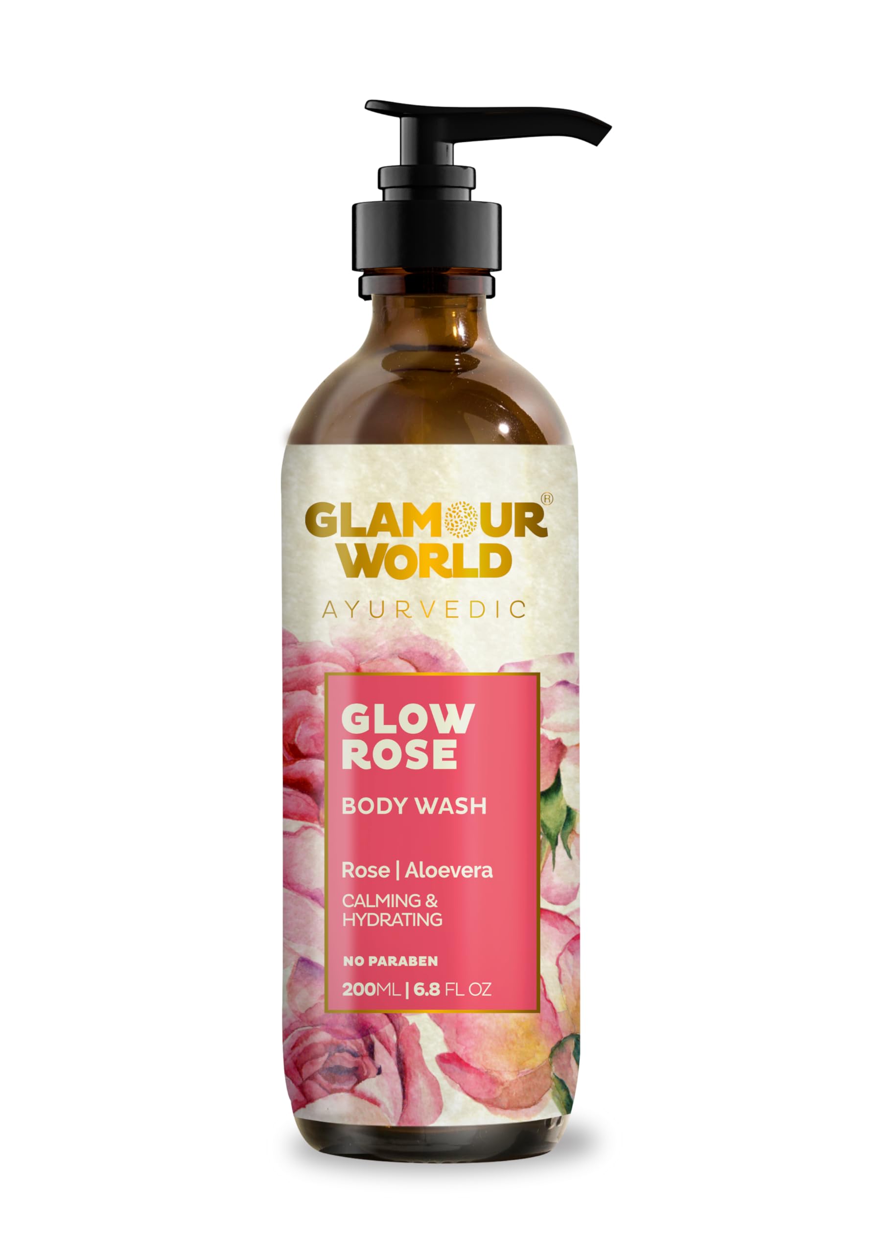 Glamour World Ayurvedic Glow Rose Body Wash - Hydrating & Antimicrobial Cleanser with Aloe Vera & Rose Extract for Soft, Refreshed Skin | Perfect for Daily Shower & Spa Relaxation
