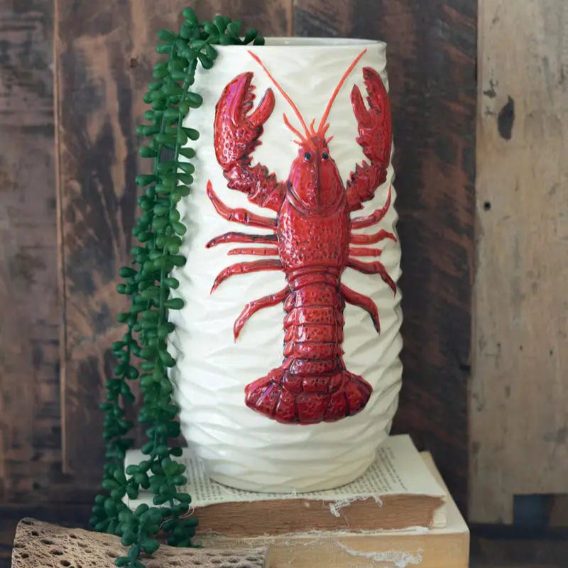Handmade Ceramic Lobster Vase - Unique Home Decor & Gift for Beach House, Coastal Living Room, or Seafood Restaurant Decoration