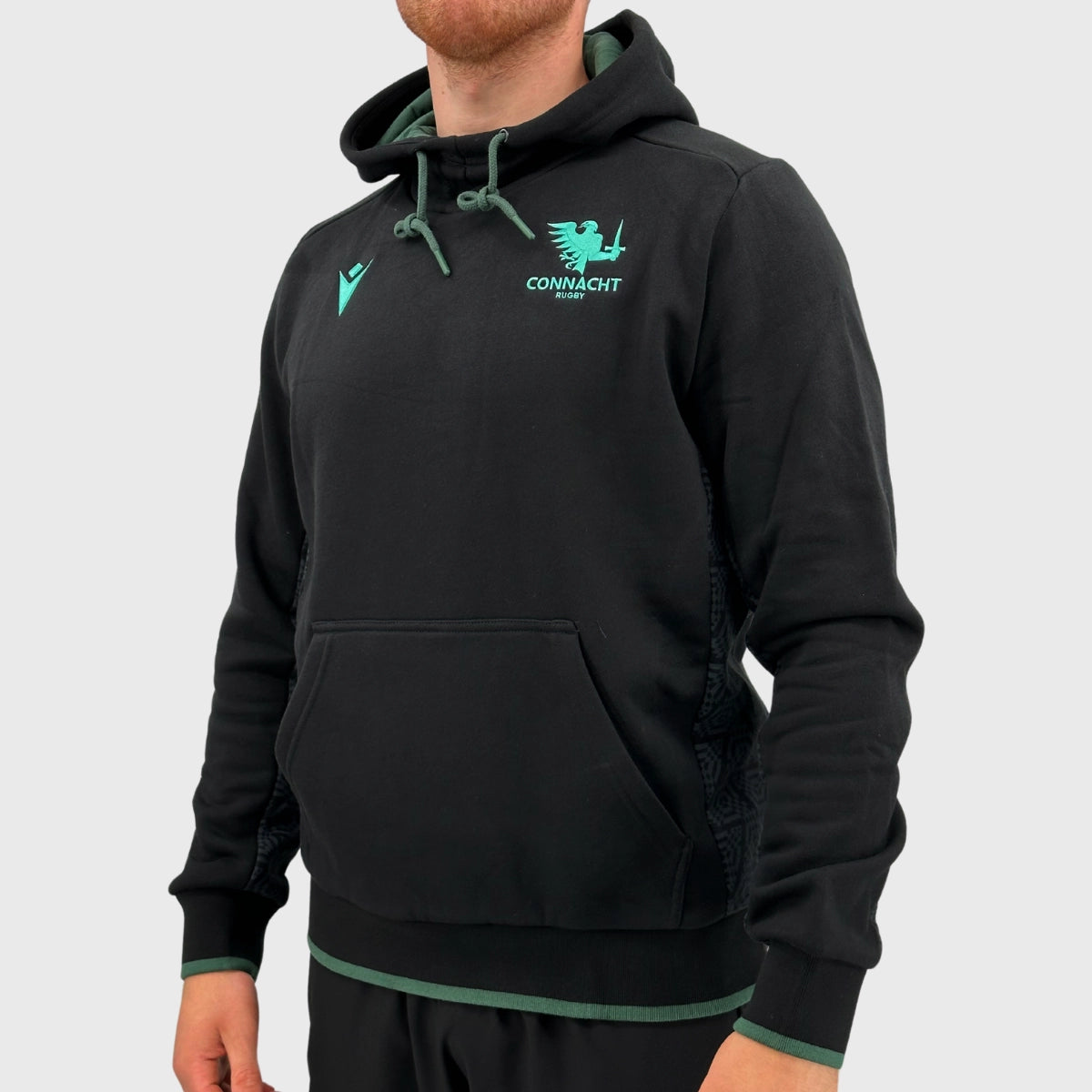 Macron Connacht Rugby Hoody Black - Men's Pullover Hoodie for Rugby Fans - Perfect for Game Day & Casual Wear