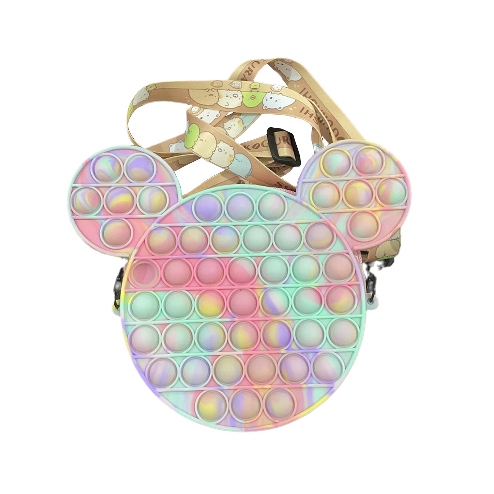 **Pop Fidget Sensory Toy Crossbody Purse for Women & Girls – Push Bubble Stress Relief Handbag, Silicone Shoulder Bag for Kids & Adults (Cute Mouse Design - Macaron) – Perfect for Travel, School & Anxiety Relief**