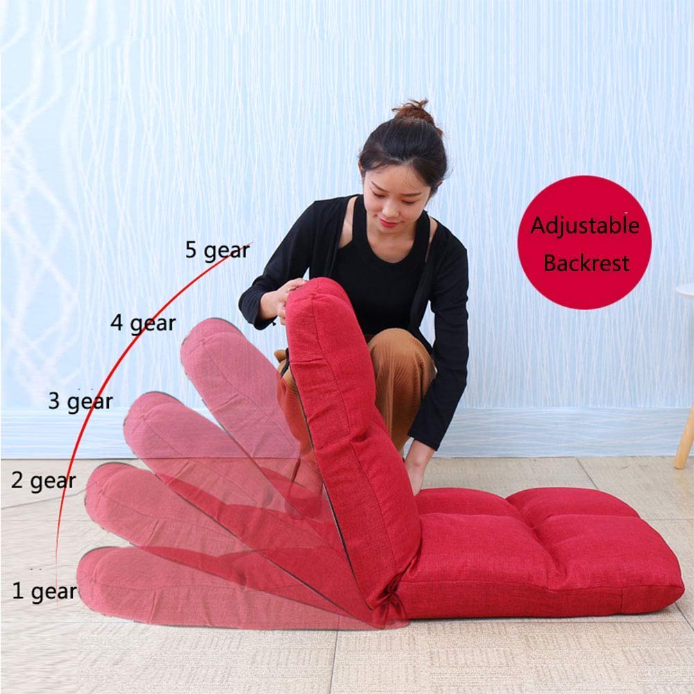 Foldable Floor Chair with Adjustable Backrest - Comfortable Lazy Sofa Bed for Home, Office, Reading & Gaming - Red Futon Mattress Seat - Perfect for Small Spaces, Meditation & Relaxation