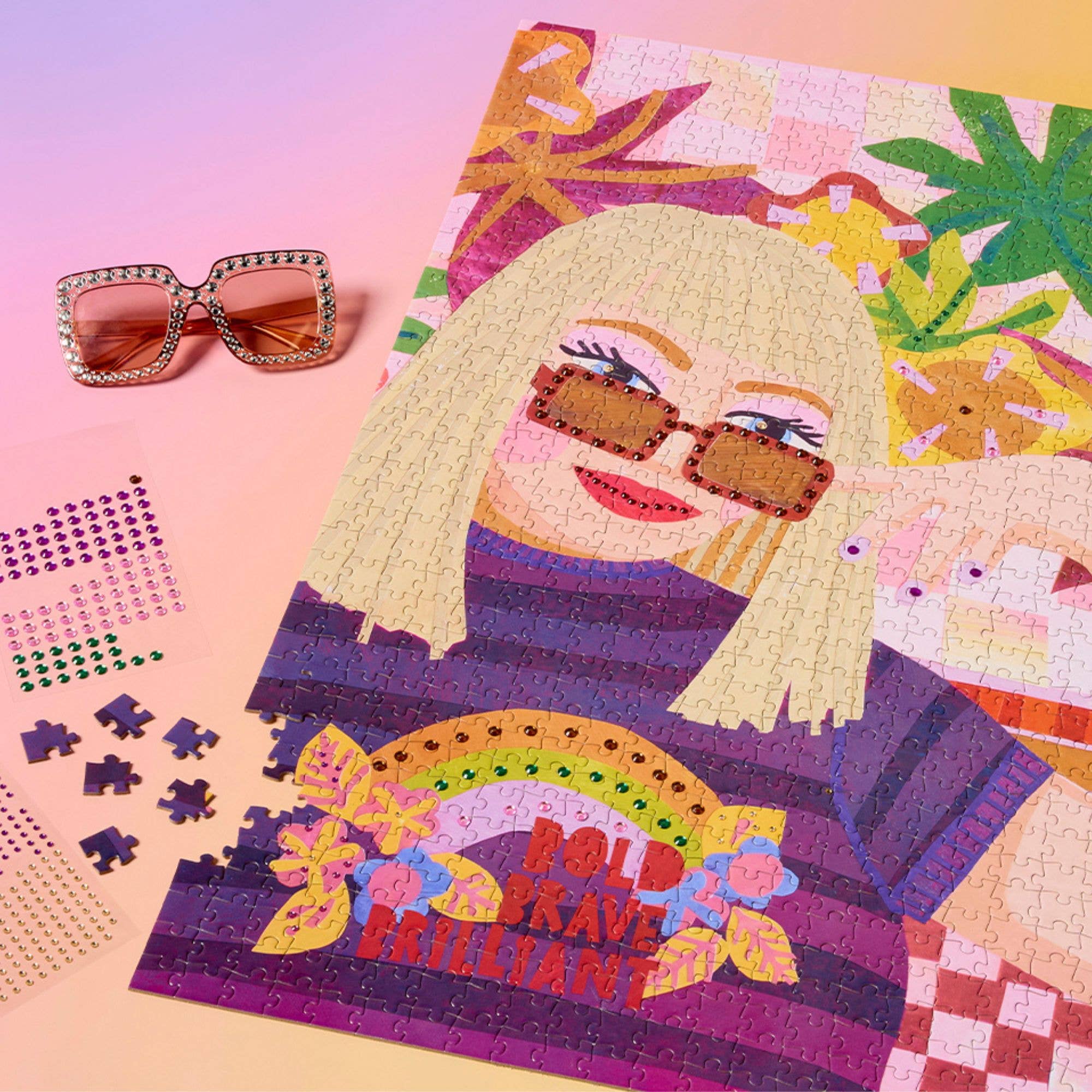 1000 Piece Jigsaw Puzzle with Gems - Bold, Brave, Brilliant Design | Challenging Adult Puzzle for Home Decor & Relaxation | Perfect Gift for Puzzle Lovers & Family Game Night