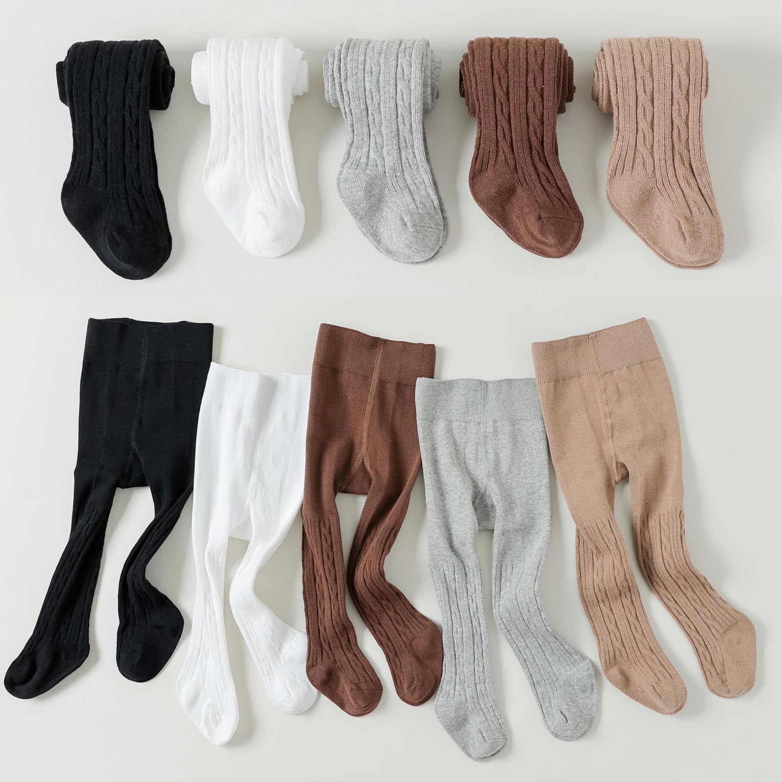 **Soft Cotton Baby Tights for Toddler Girls - Seamless Cable Knit Leggings & Stockings (3/4/5 Pack) - Perfect for Playtime, Daycare & Winter Outfits**