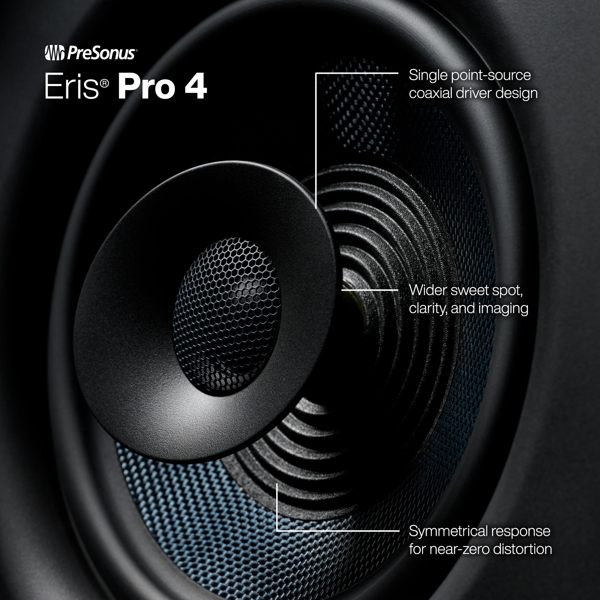 PreSonus Eris Pro 4 Studio Monitor - 4.5-inch Bi-Amped Active Coaxial Studio Monitor for Professional Audio Recording & Mixing | Wall & Ceiling Mountable | Perfect for Home Studios & Podcasting