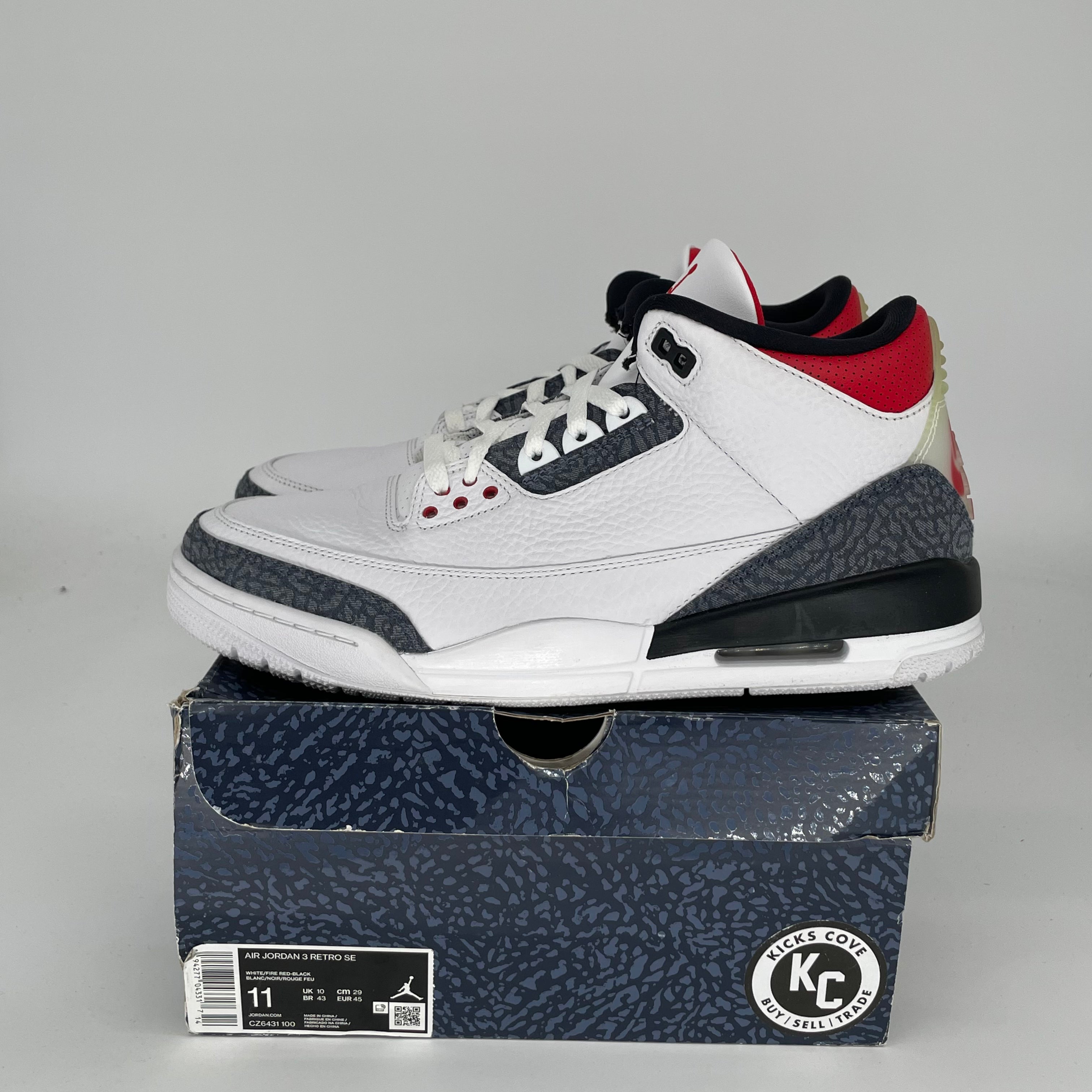 Original Title: AIR JORDAN 3 FIRE RED DENIM SIZE 11 CZ6431 100   Optimized Title: **Authentic Air Jordan 3 Retro 