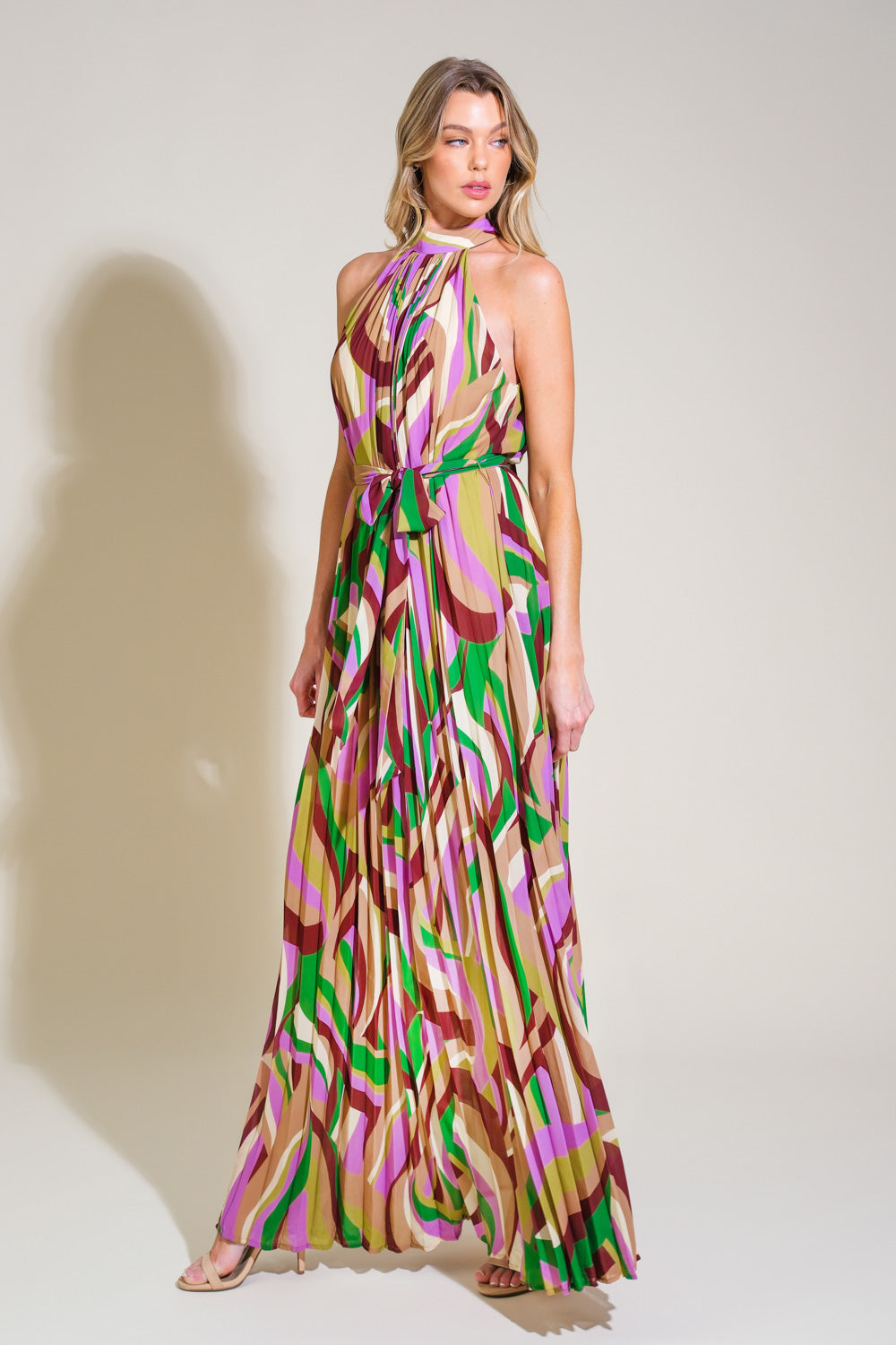 Mireille Halter Maxi Dress for Women - Elegant Long Sleeve Flowy Summer Dress for Beach, Wedding & Party Occasions