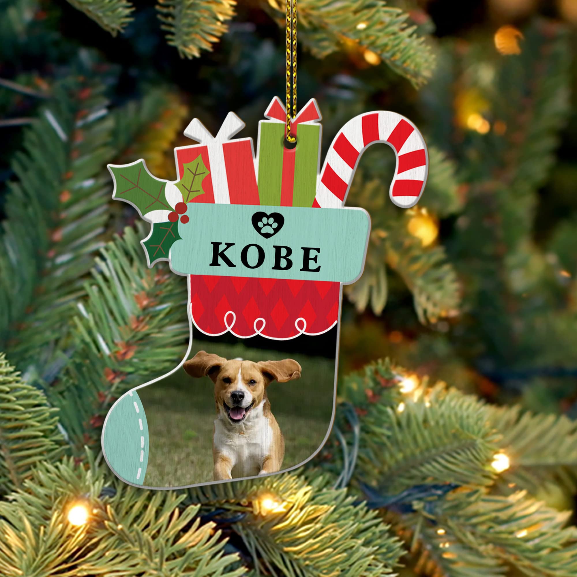 Personalized Dog Christmas Ornament with Name - Custom Wooden Pet Memorial Gift for Dog Lovers - Handmade Dog Bone & Socks Decor - Perfect for Holiday Tree Decorating, Pet Loss Remembrance & Dog Owner Gifts 2024