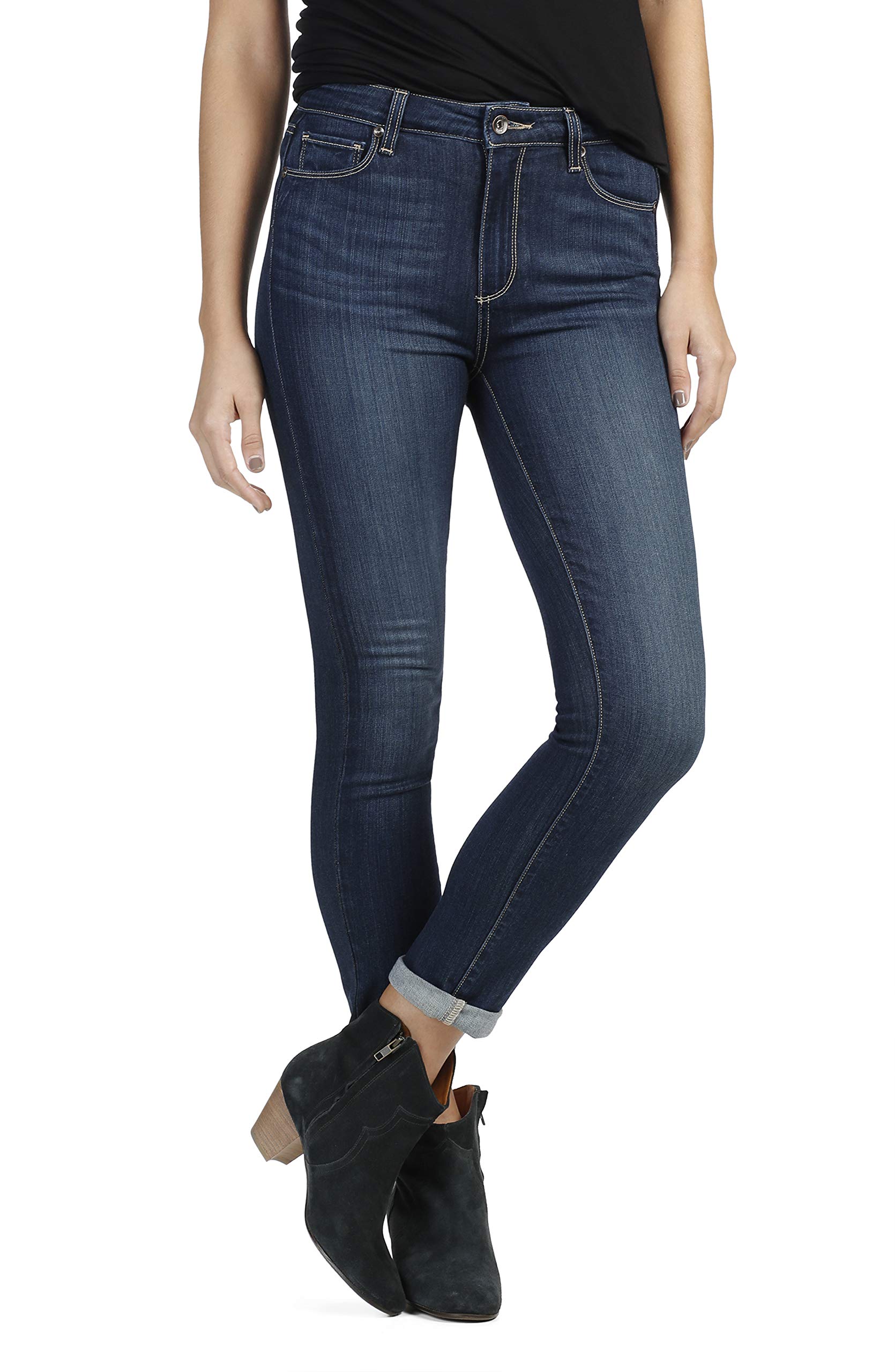 PAIGE Women's Hoxton High Waist Crop Rollup Jeans - Stylish Distressed Denim Pants for Casual Outfits & Weekend Wear