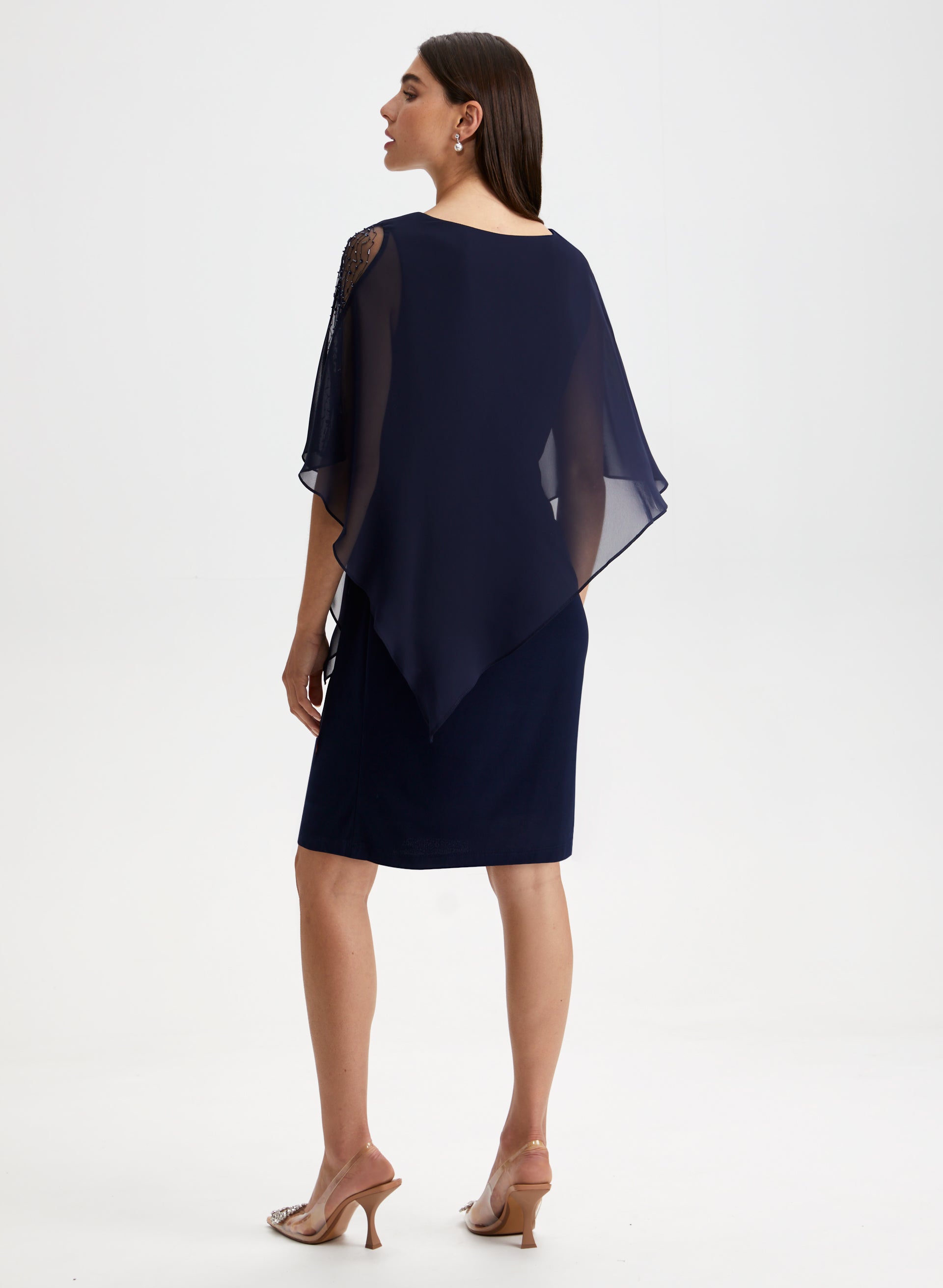 Embellished Sleeve Poncho Dress for Women - Boho Chic Knit Sweater Dress with Long Sleeves - Perfect for Fall, Winter, and Holiday Parties