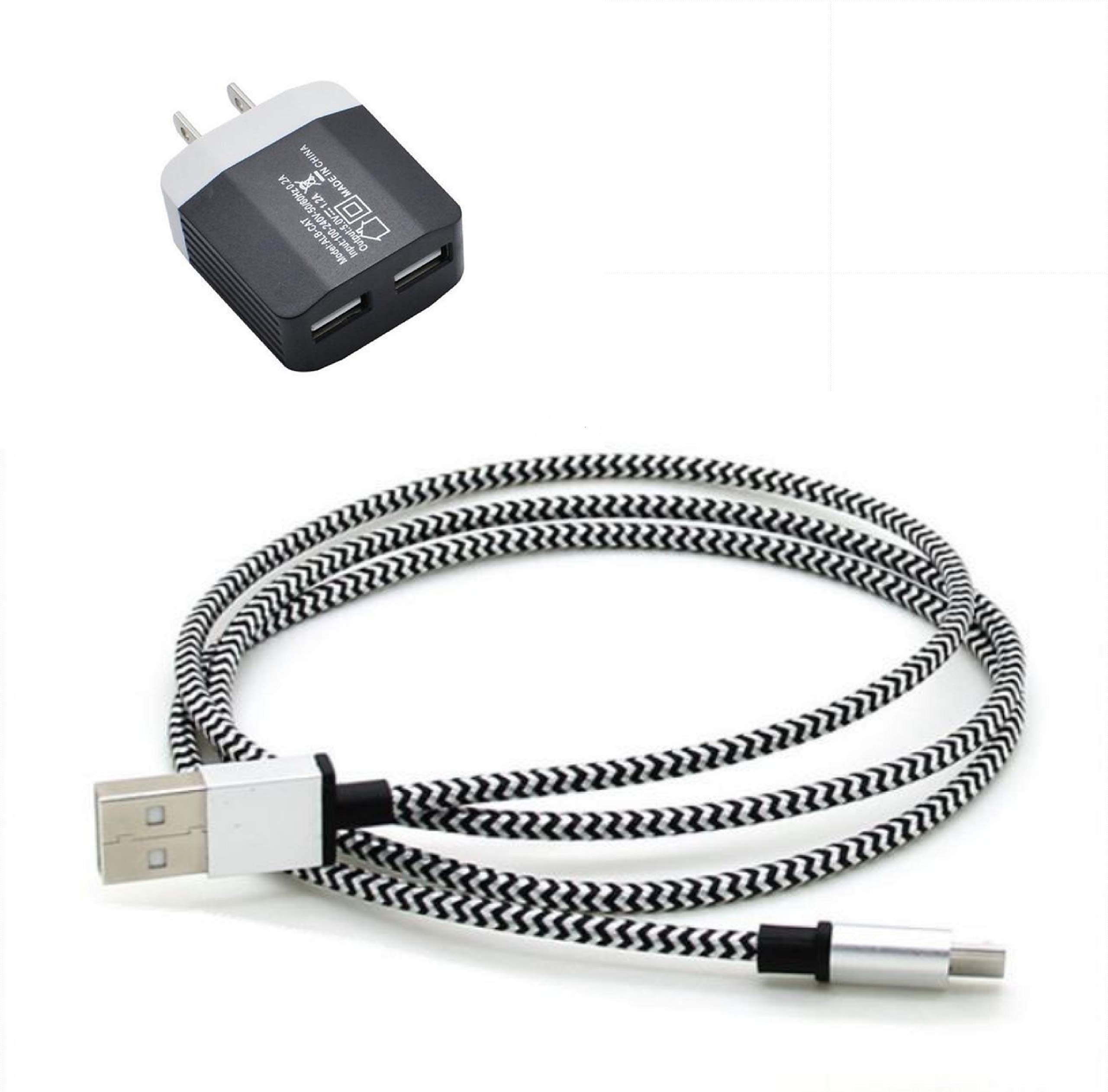 Premium 6FT Braided USB-C Cable with Fast Charging Wall Adapter - Compatible with Samsung Galaxy A12/A13/A14, iPhone 15/14/13, iPad & More - Durable Nylon Charger for Home, Office & Travel