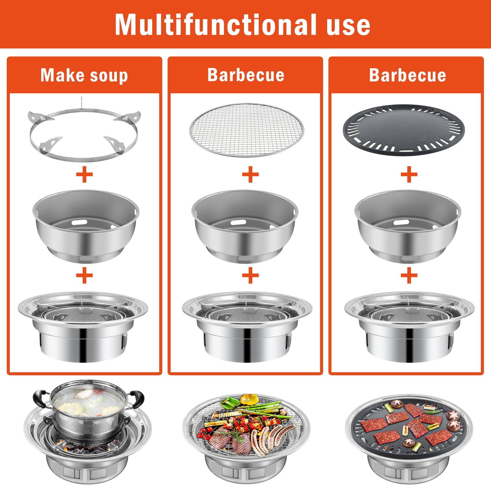 Portable Korean BBQ Grill - Non-Stick Round Charcoal Stove for Camping & Picnics