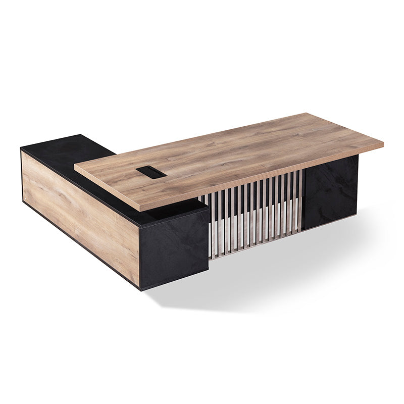 DAXTON 200cm Executive Desk with Right Return - Warm Oak & Black Finish - Modern Office Furniture for Home & Business Workspaces