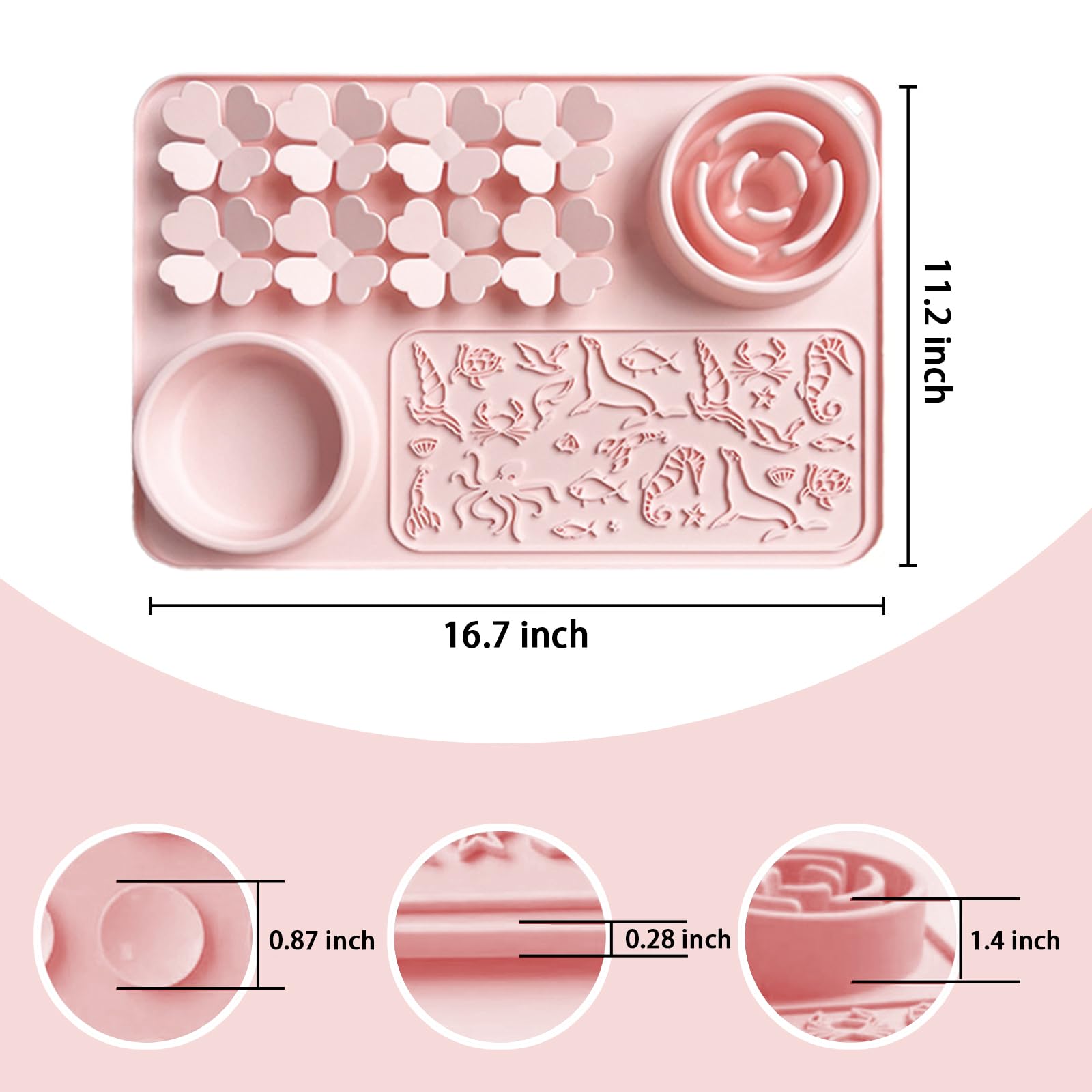 **Silicone Pet Mat with Suction Cups for Dogs & Cats - Non-Slip Slow Feeder Mat for Anxiety Relief, Training, Bathing & Grooming | Durable & Easy to Clean | Perfect for Mealtime, Playtime & Vet Visits (Pink)**