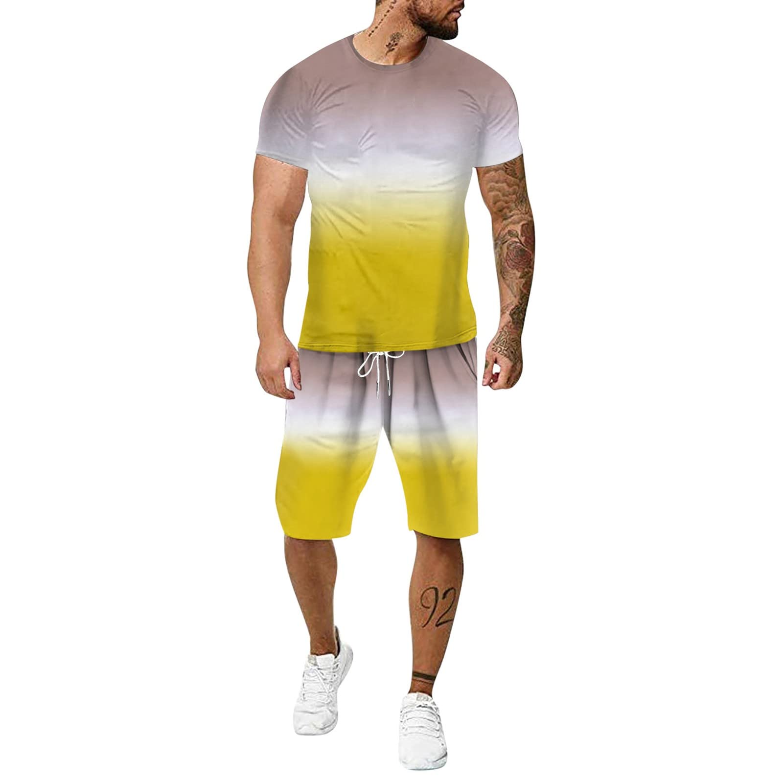 Uoki 2022 Men's Summer Tracksuit 2-Piece Outfit - Short Sleeve T-Shirt & Athletic Shorts Set | Breathable Sportswear for Gym, Running & Casual Wear