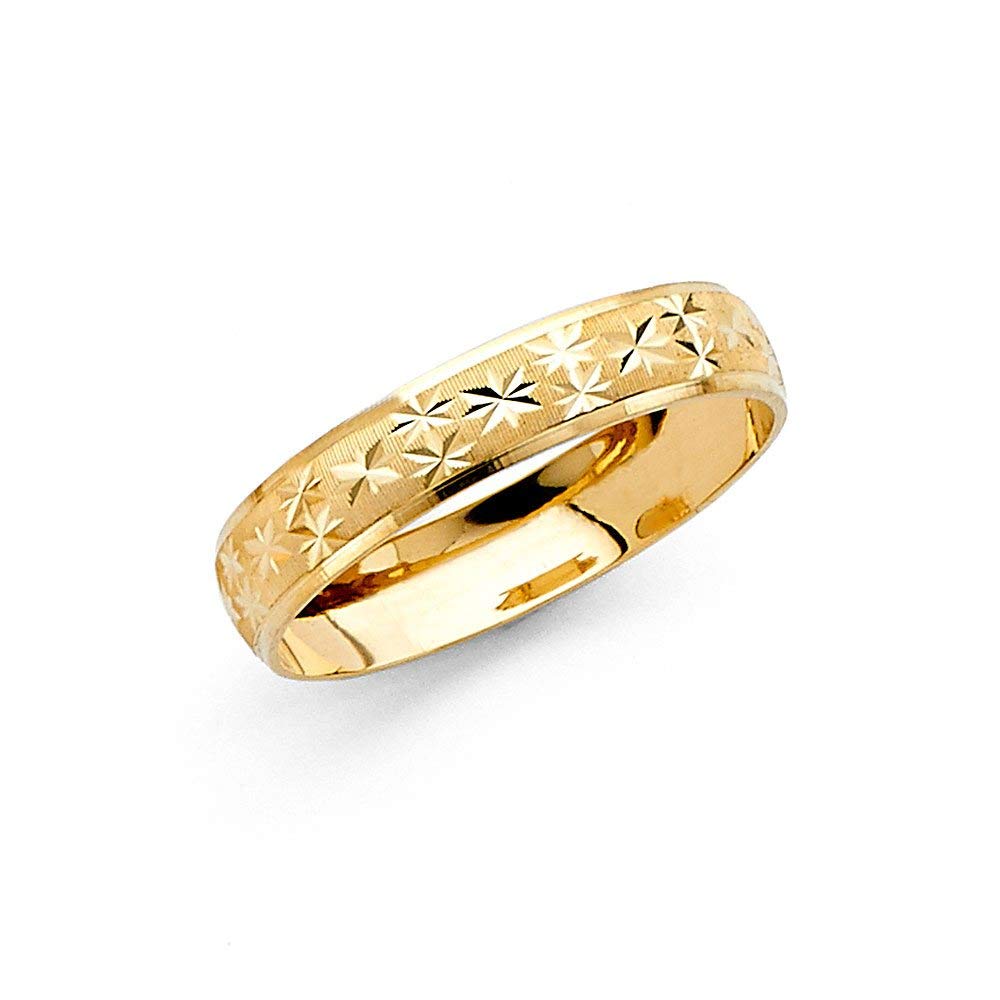 14K Yellow Gold 4mm Sparkle Cut Wedding Band Ring - Size 7 - Dainty Stackable Jewelry Gift for Women, Brides, Anniversaries - Perfect for Everyday Wear, Engagement Stacking & Special Occasions