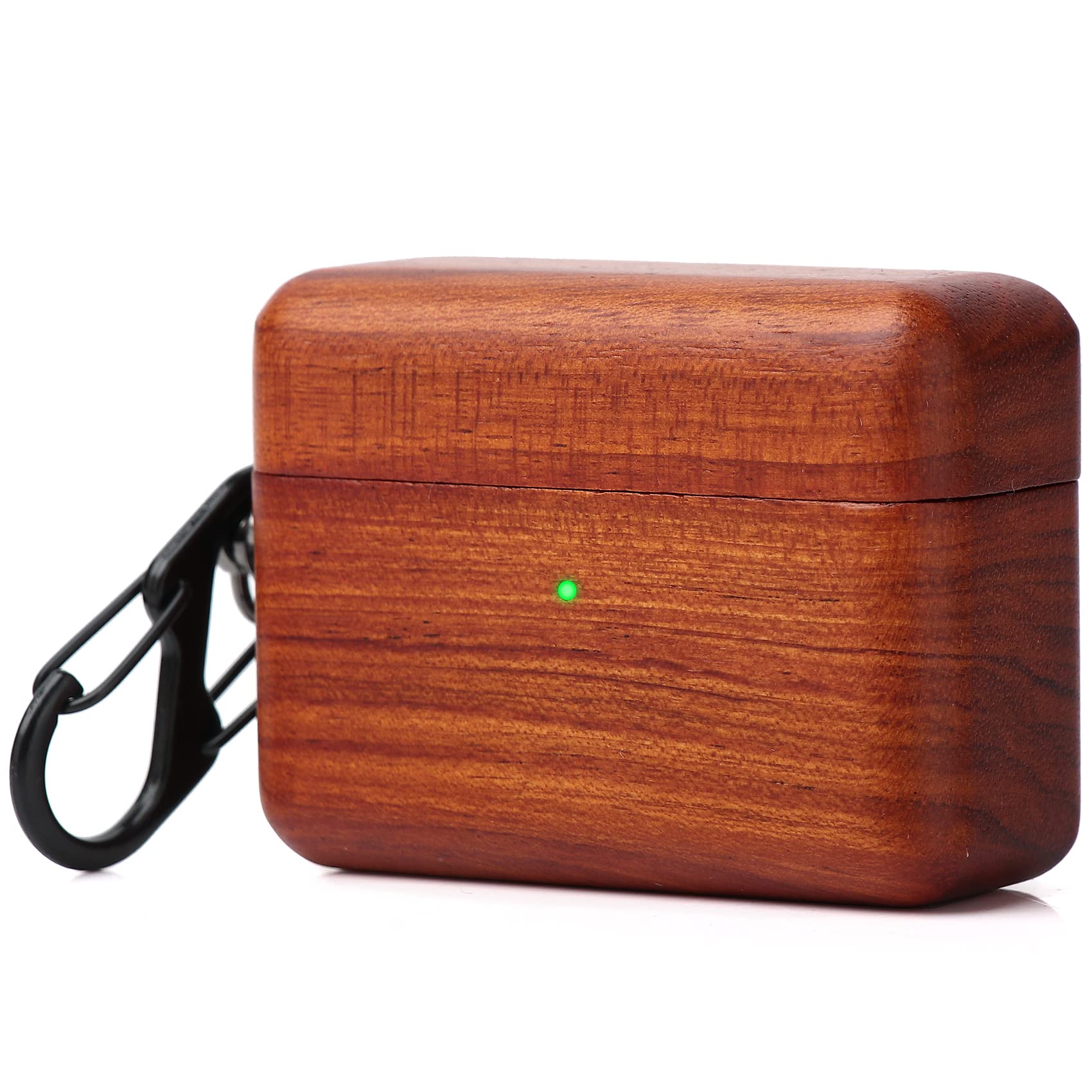 Wood AirPods Case for AirPods Pro - Protective Cover with Carabiner (Rose) for Travel & Outdoor